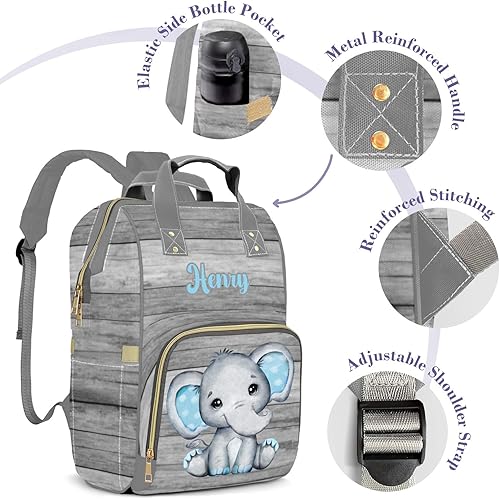 Miniatura 3 de Voltexia Bolsa de pañales personalizada con nombre, bolsa de pañales personalizada para niñas, mochila de pañales multifunción con bolsillos