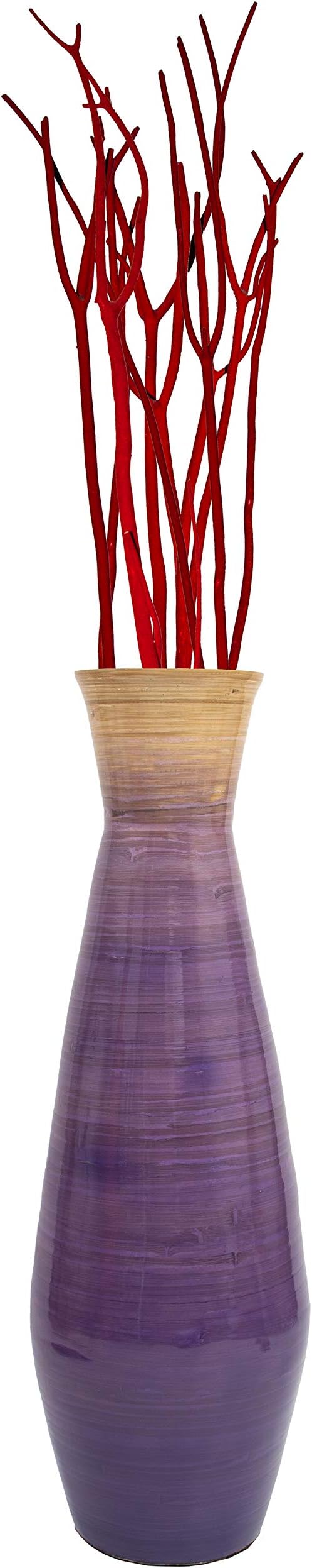 Uniquewise Classic Bamboo Floor Vase Handmade, for Dining, Living Room, Entryway, Fill Up with Dried Branches Or Flowers, Glossy Purple, 28" H x 9" Diameter