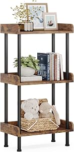 Hosfais Bookshelf Small Book Shelf, 3 Tier Wood Bookcase Industrial Bookshelf Metal Standing Book Shelves Display Book Rack for Living Room Bedroom Home Office (Rustic Brown)