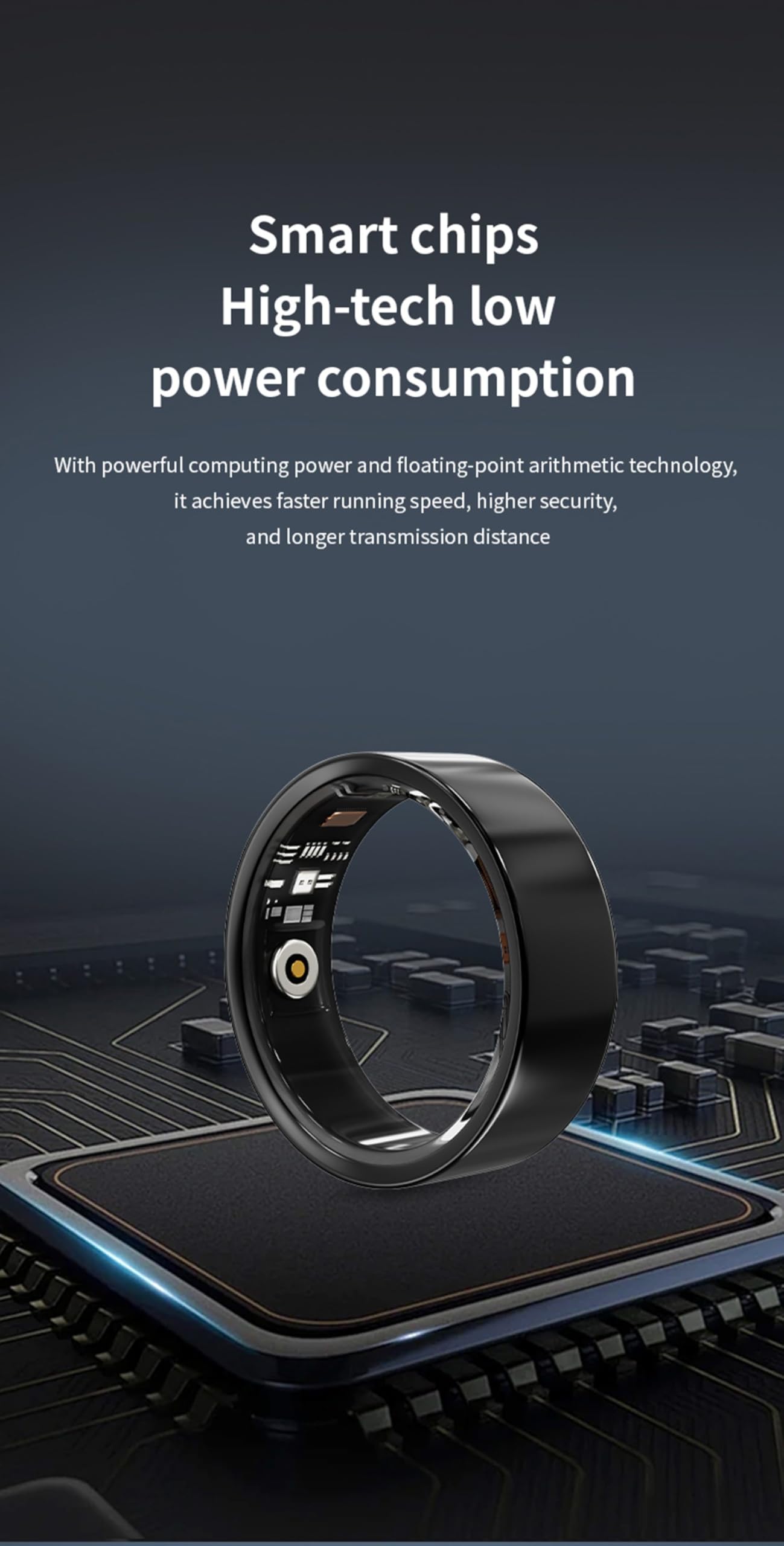 Anello intelligente Bluetooth per uomo e donna, grande anello di monitoraggio dell'attività fisica con cardiofrequenzimetro e ossigeno nel sangue, contatore passi, nero #13