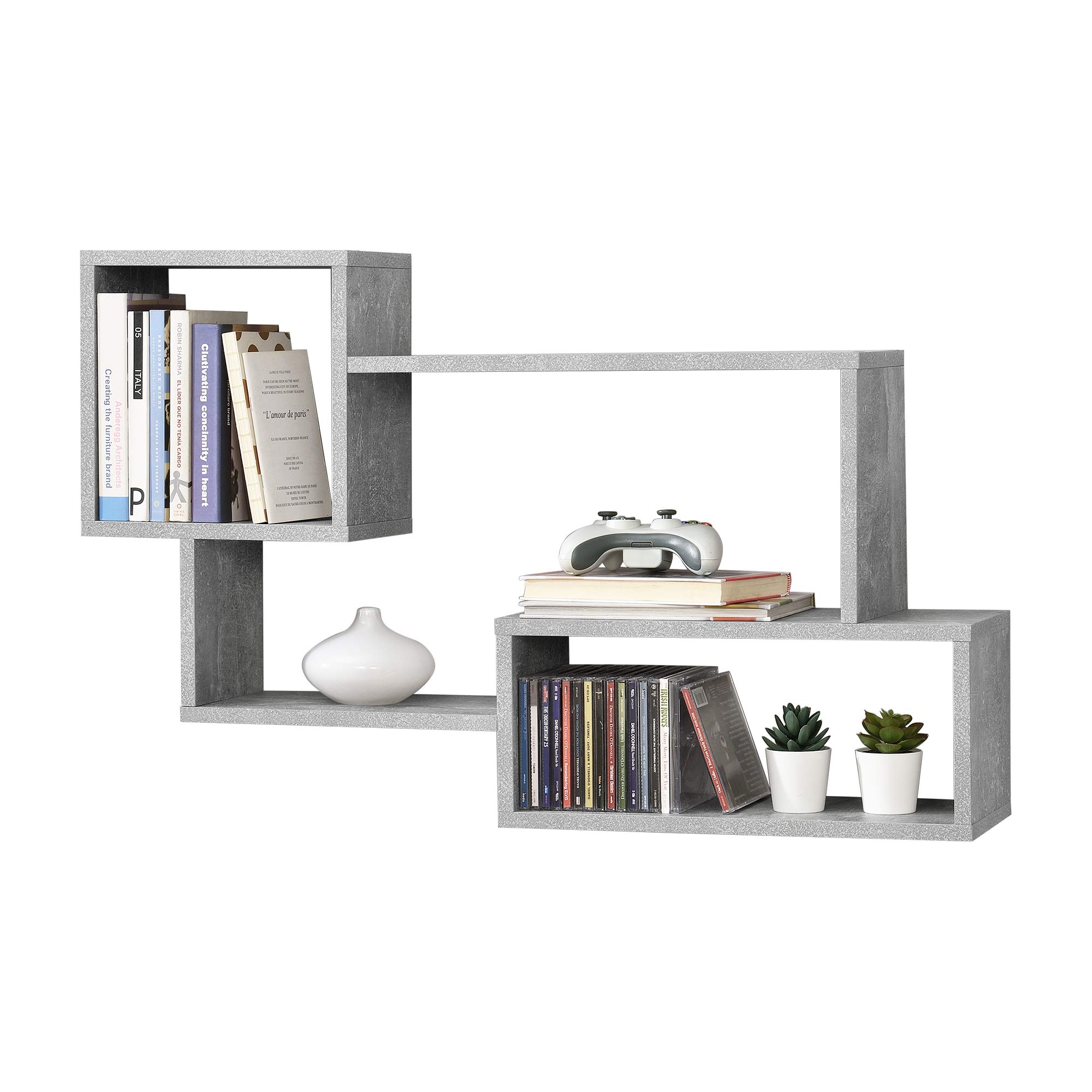 [en.casa] Mensola da Parete con 3 Scomparti Aperti Scaffale Libreria Sospesa a Muro con Ripiani Portaoggetti Espositore Pensile per Soggiorno Studio Corridoio 87x18x54 cm - Effetto Cemento