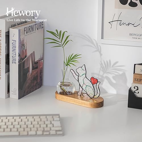 Miniatura 3 de Hewory Estaciones de propagación de gatos hechas a mano maceta iridiscente para gatos con soporte de madera para decoración de escritorio para