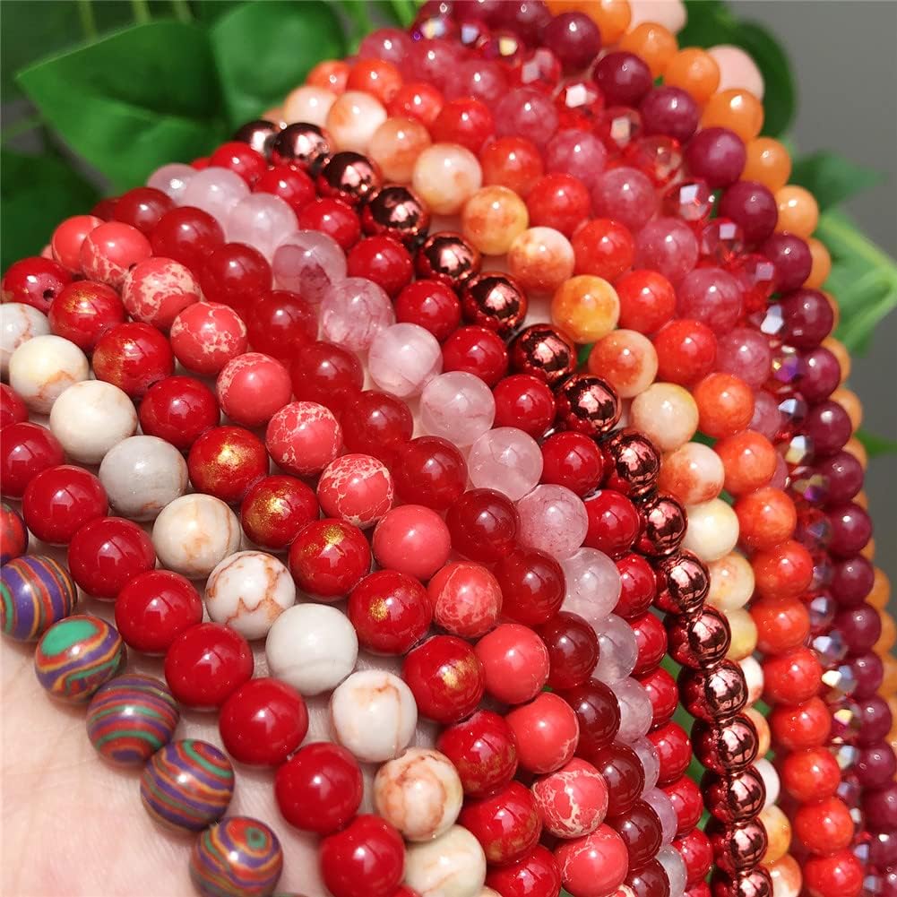 Youllyuu Red Coral Jades Beads Natural Stone Chalcedony Agates Round Loose Mineral Beads for Jewelry Making DIY Handmade Bracelet 15'' Pink angelite 8mm 46pcs