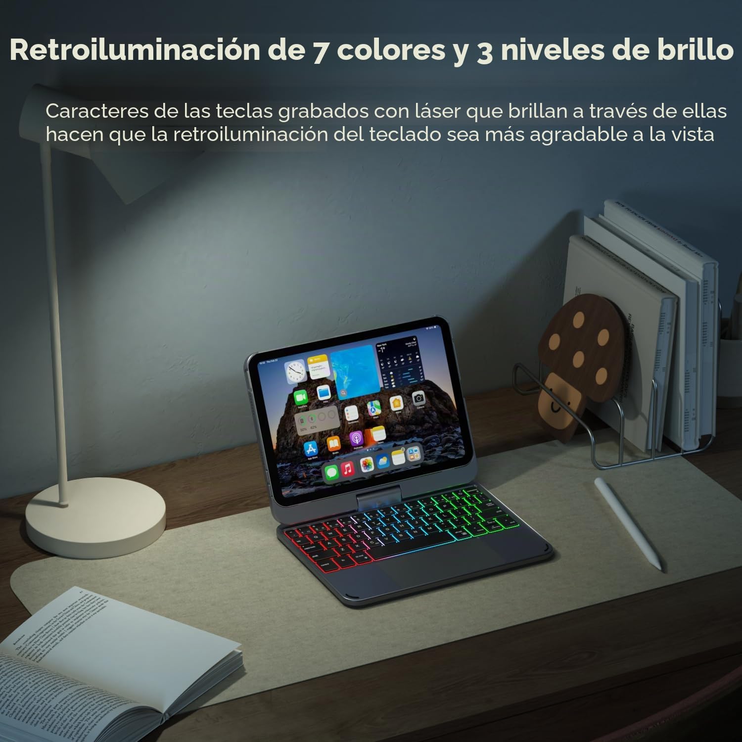 doqo Funda Teclado iPad Mini 7 A17 Pro 2024 & Mini 6 2021 con Trackpad | Escritura tipo portátil, Rotación 360°, Retroiluminado, 8,3", Soporte para Lápiz Táctil