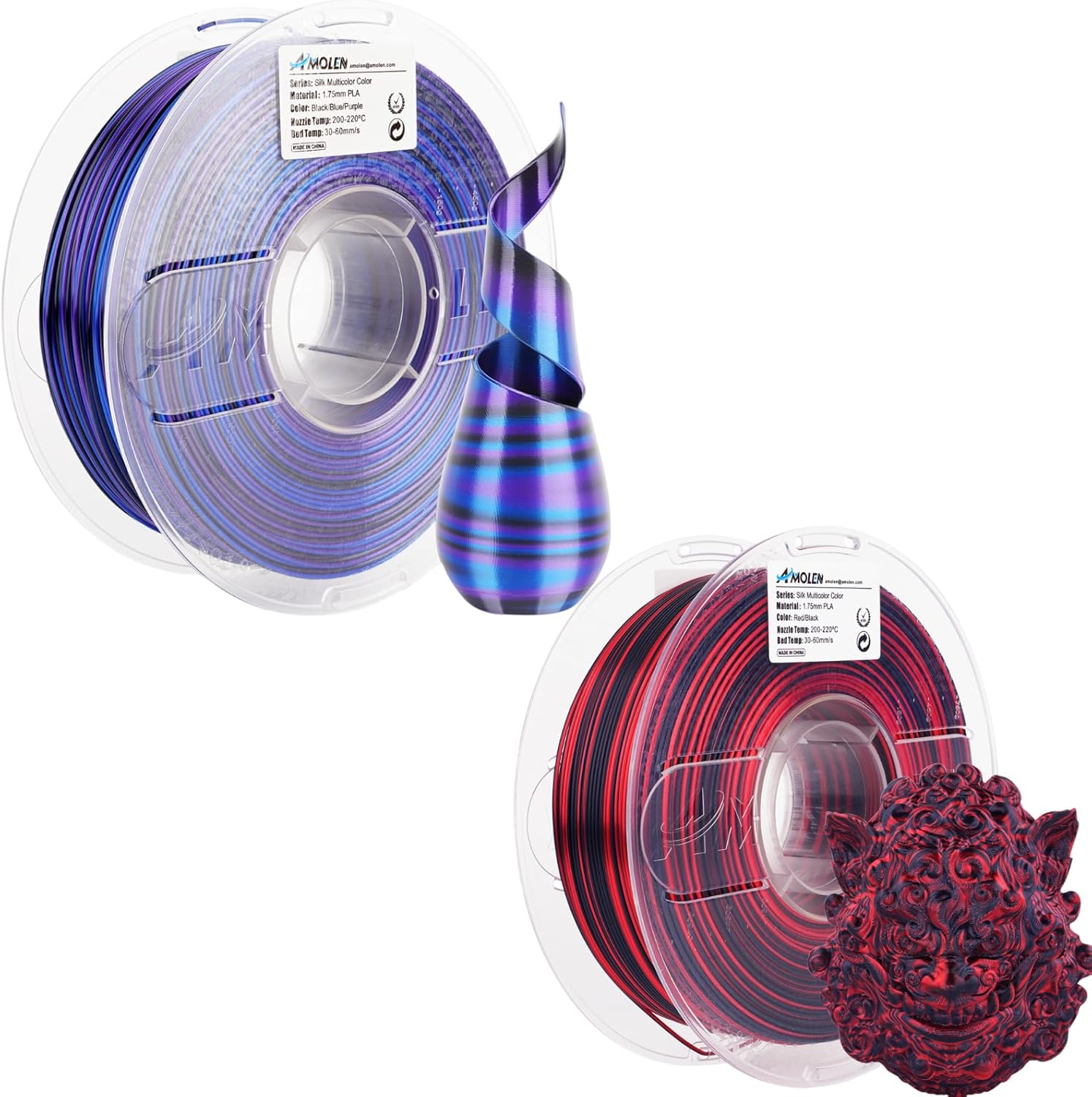 AMOLEN S-Series Silk PLA Bundle Black Red & Black Blue Purple 1kg 3D Printer Filament