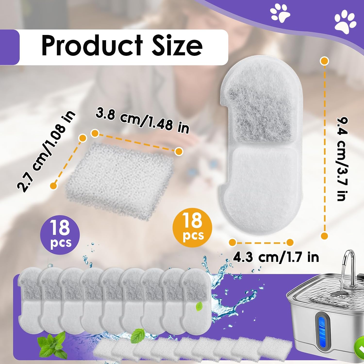 18+18 Pcs Water Fountains Filters Compatible with SEIRMEP 101oz/3L Fountain image 2