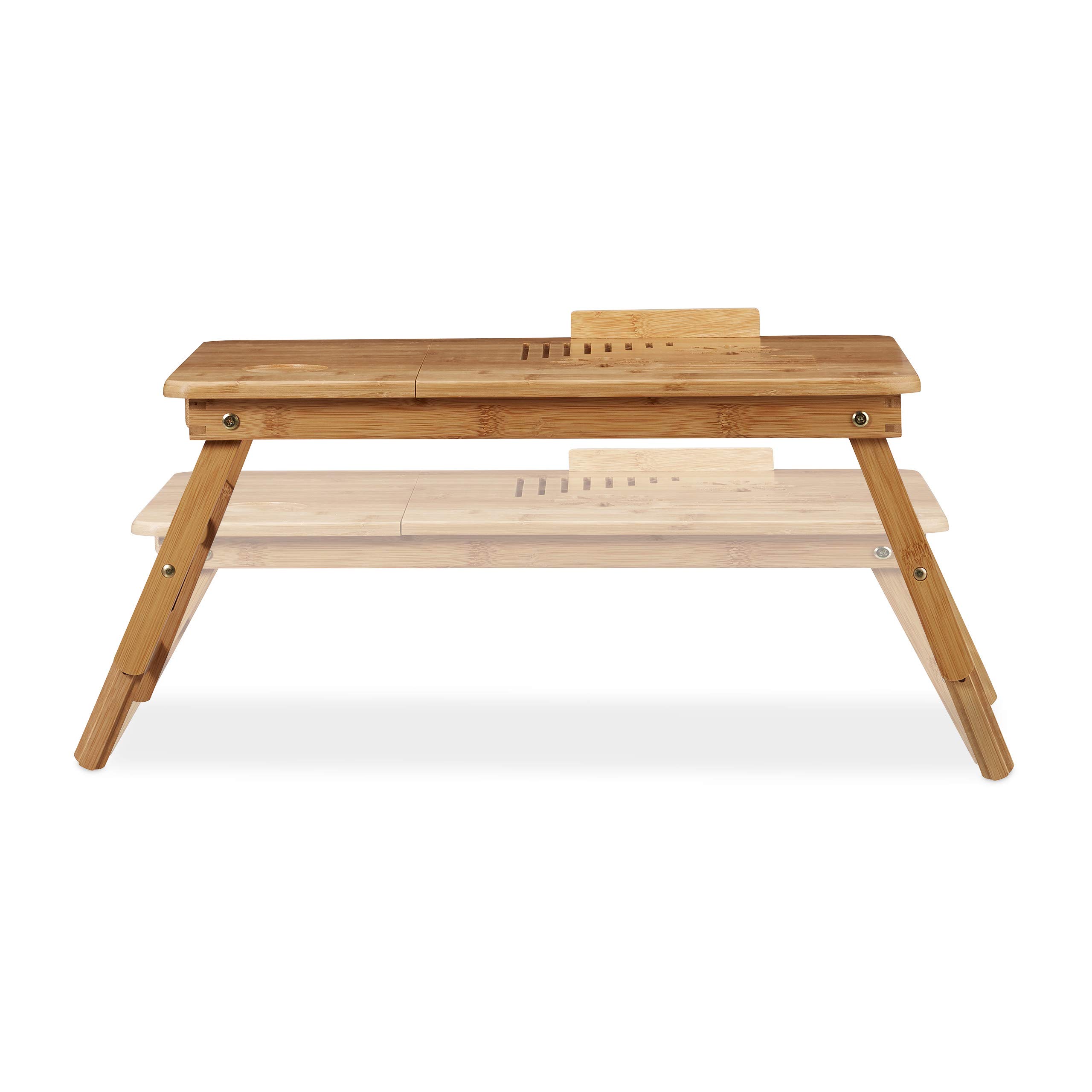 Relaxdays Tavolino Porta Pc Altezza Regolabile da Letto, Supporto Laptop bambù con Cassetto 30x69x35 cm, Marrone Chiaro