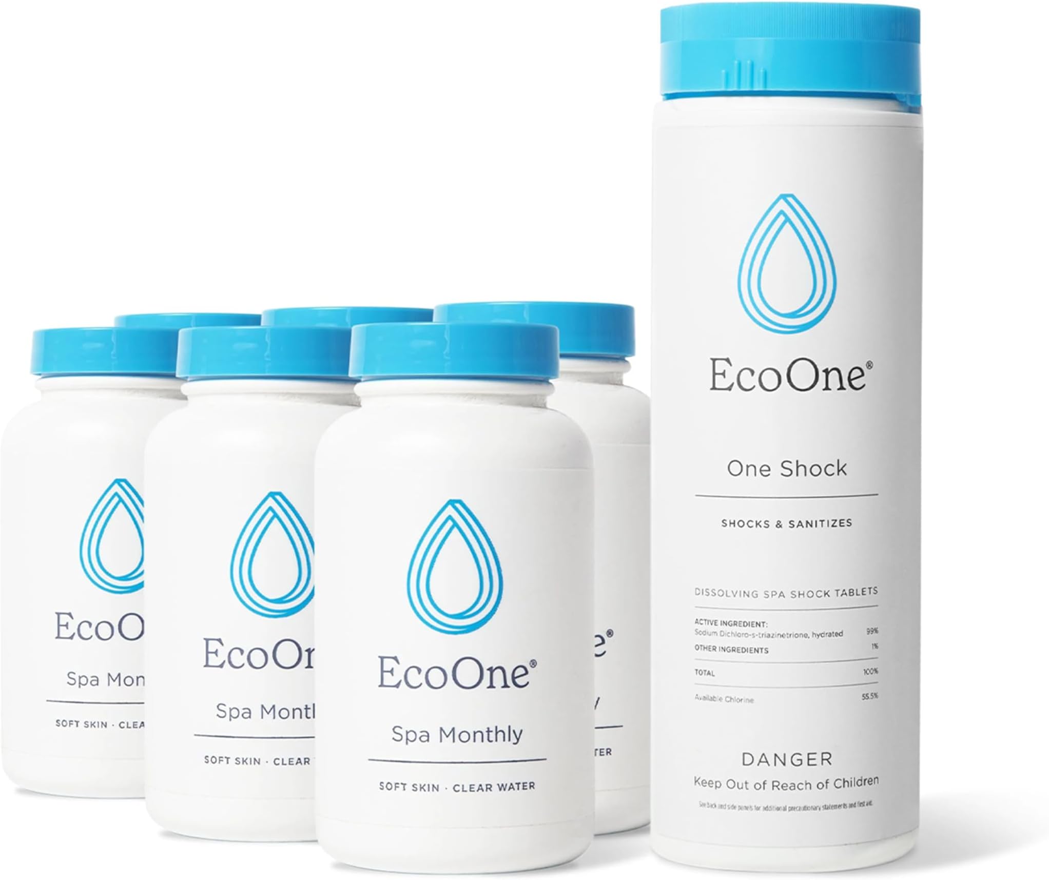 - EcoOne | Hot Tub Chemical Maintenance & Supply Kit | Spa Shock & Conditioner Kit | Contains Oneshock Chlorine Granular & SPA Monthly Conditioner | 6 Month Supply