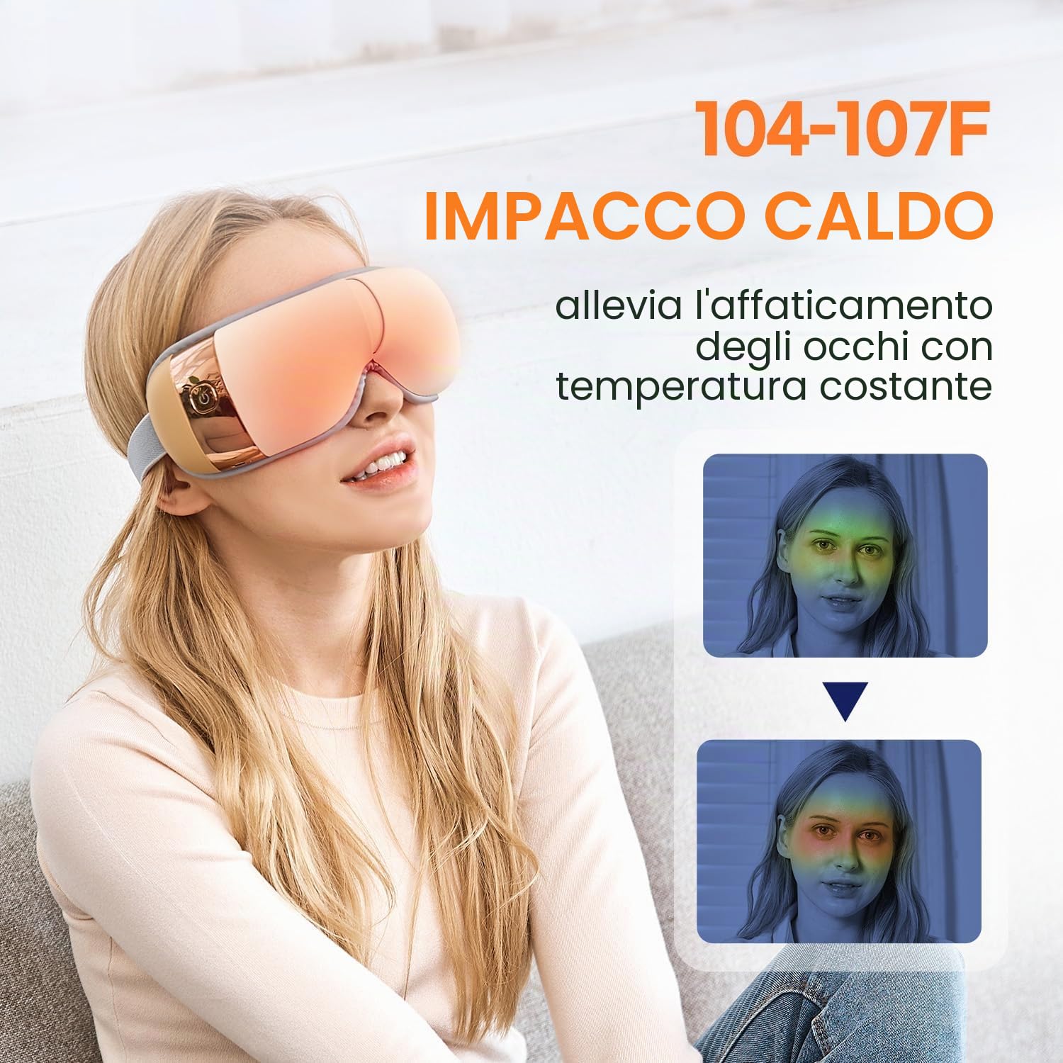 HubiCare HEM-5 Massaggiatore occhi con calore vibrazioni e musica Bluetooth, sollievo da emicrania e affaticamento visivo, riduce occhiaie e borse, relax sonno, design pieghevole portatile (Beige)