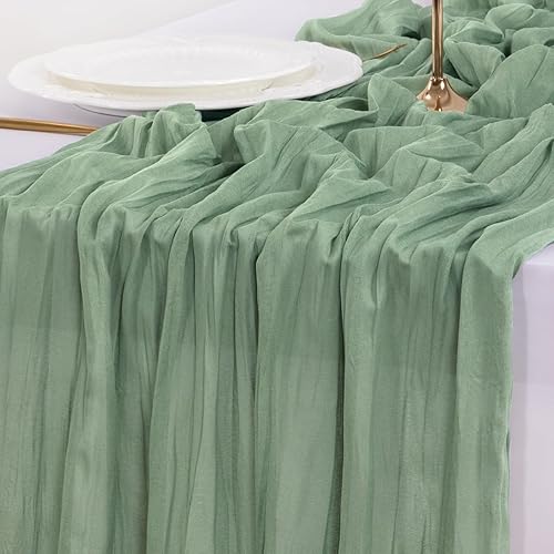 Socomi Camino de Mesa Verde Salvia Primavera Pascua Camino de Mesa de Gasa 170 Pulgadas Gasa 14 Pies Boho Rústica Gasa para Decoración de Boda