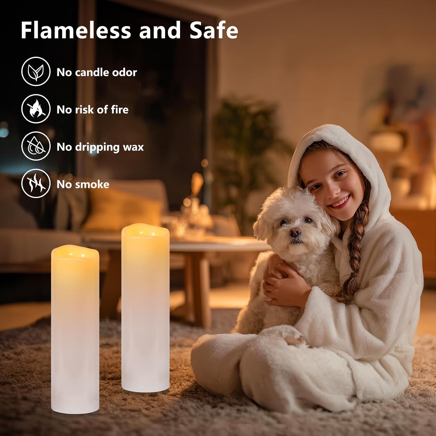 Kimjo 14" x 4" Large Outdoor Candles with Remote: Battery Operated LED Flameless Candles with Timer - Realistic Fake Waterproof Flickering Pillar Candles for Patio Porch Lanterns (White 2 Pack)