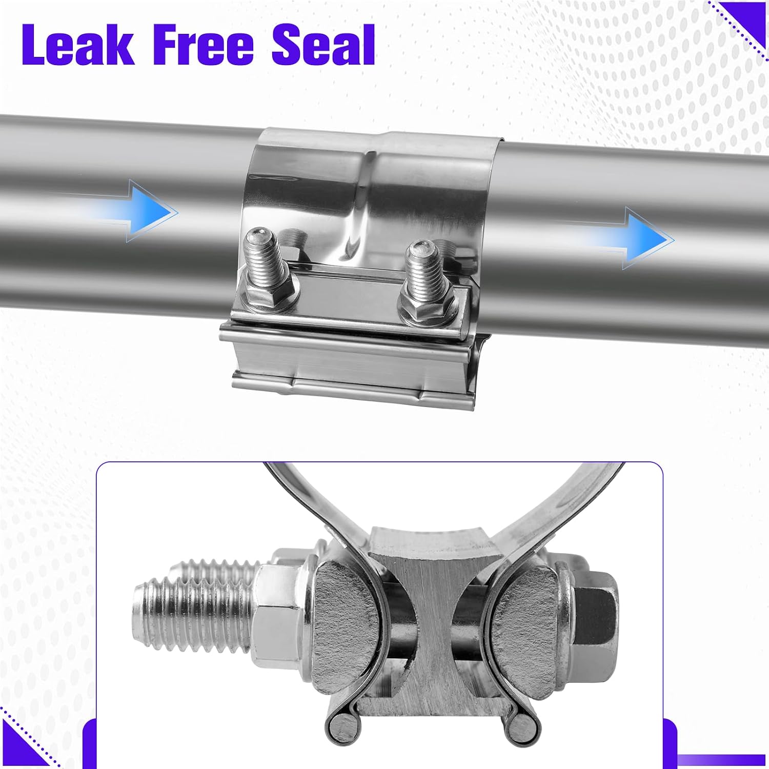 2 Pack 2.5" Stainless Steel Exhaust Clamp 1/2inch Lap Joint Band Clamp Sleeve Coupler for 2.5" Od To 2.5" Id Exhaust Pipe, Muffler, Elbow And Exhausts Tubing Connection