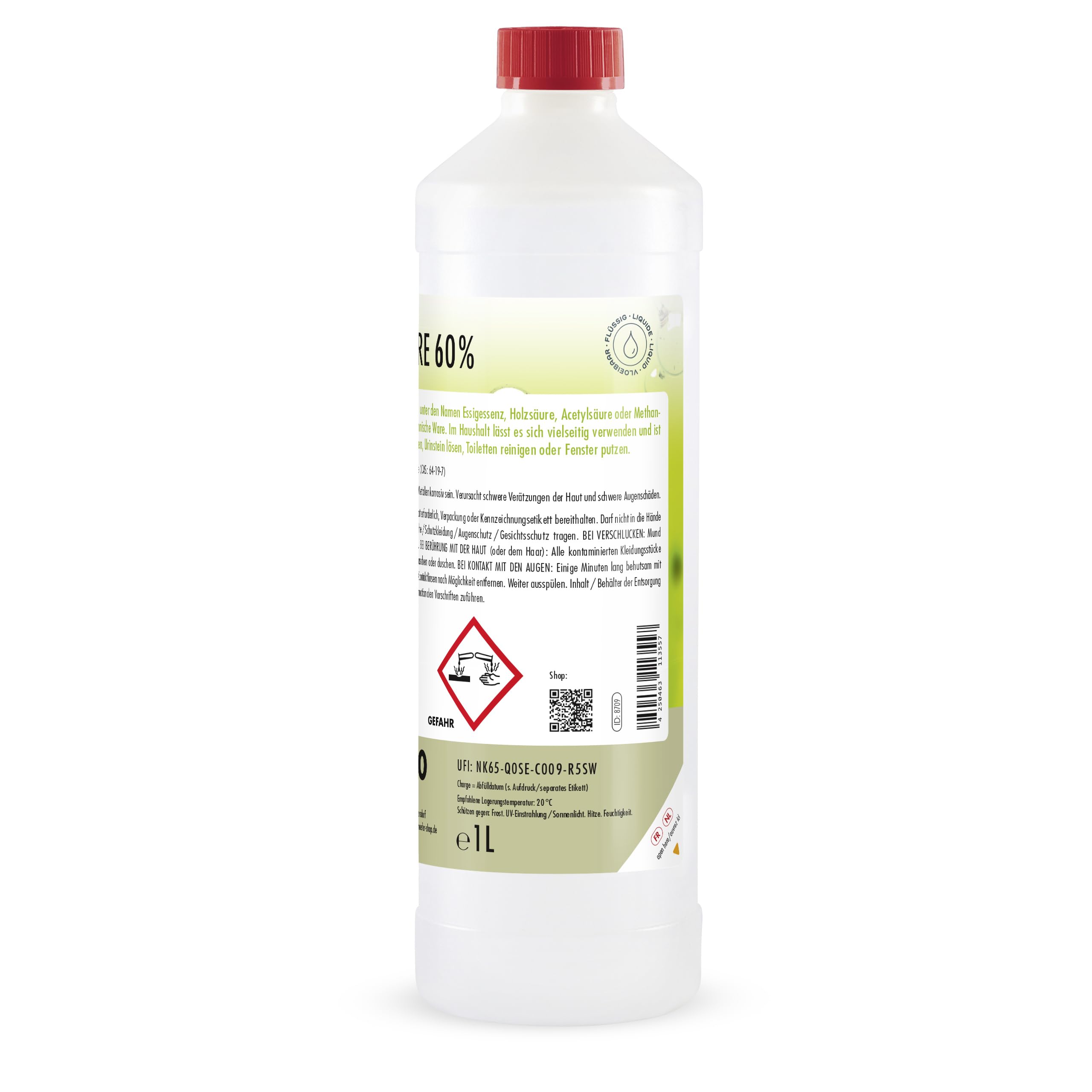 Höfer Chemie Acide Acétique 60% 6 x 1 L - Vinaigre Concentré Détartrant | Nettoyant Détartrant Puissant pour Ménage et Industrie, Fabrication Allemande de Qualité Supérieure, Biodégradable