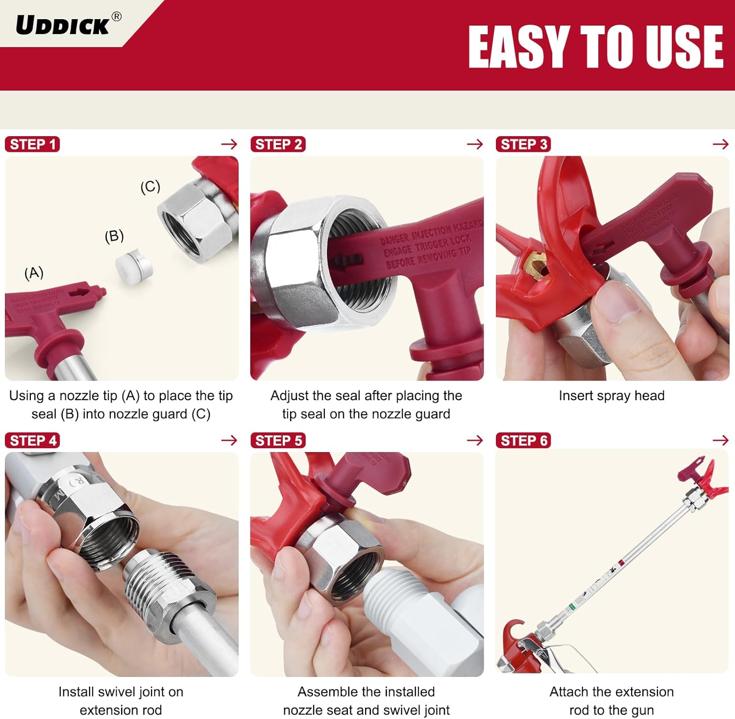9PCS Airless Paint Sprayer Accessory Set with 5Pcs Reversible Airless Spray Nozzle,2Pcs 30CM Extension Rod, 1Pcs Nozzle Tip Guards and 1Pcs Airless Paint Spray Gun Swivel Joint
