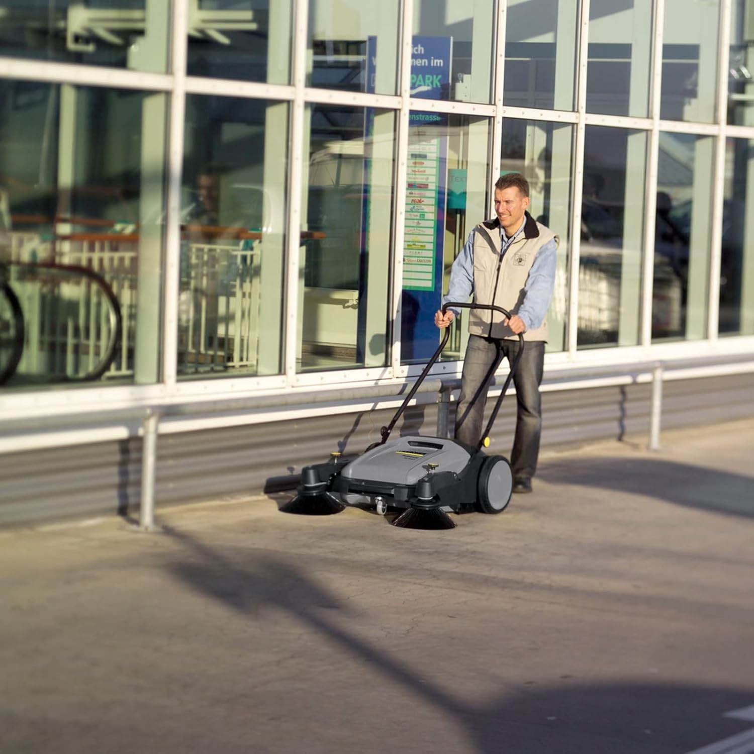 Kärcher Walk-Behind Push Floor Sweeper - Indoor and Outdoor - KM 70/20 C 2SB - Adjustable Side Brushes - 11 Gallon Capacity - Old Model