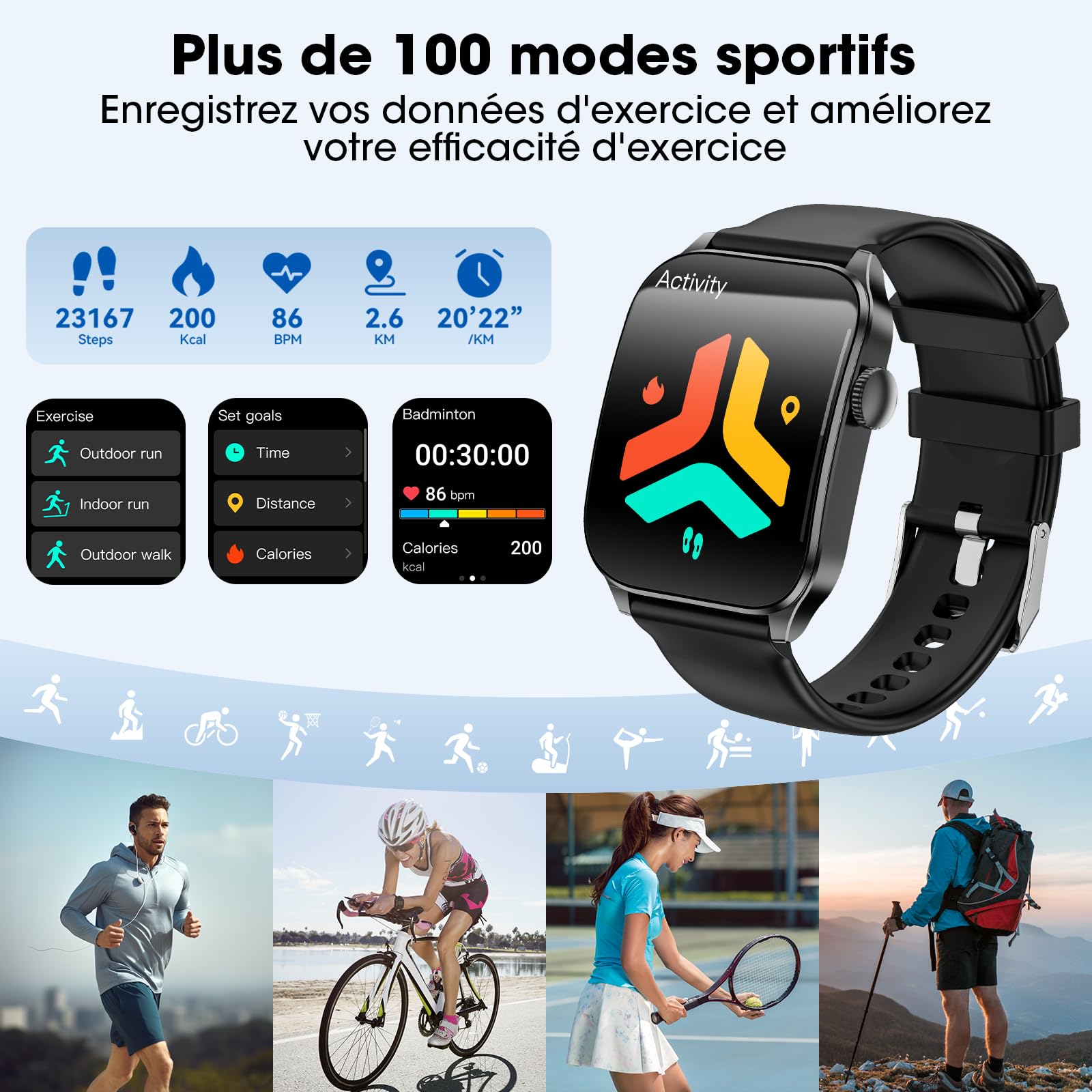 Smartwatch Uomo Donna, 1,91"Schermo Curvo HD Orologio, Chiamate Bluetooth, Sportwatch con 100+ Modalità Sportive, Cardiofrequenzimetro/Monitoraggio sonno/Contapassi, Impermeabile IP67 con Android IOS