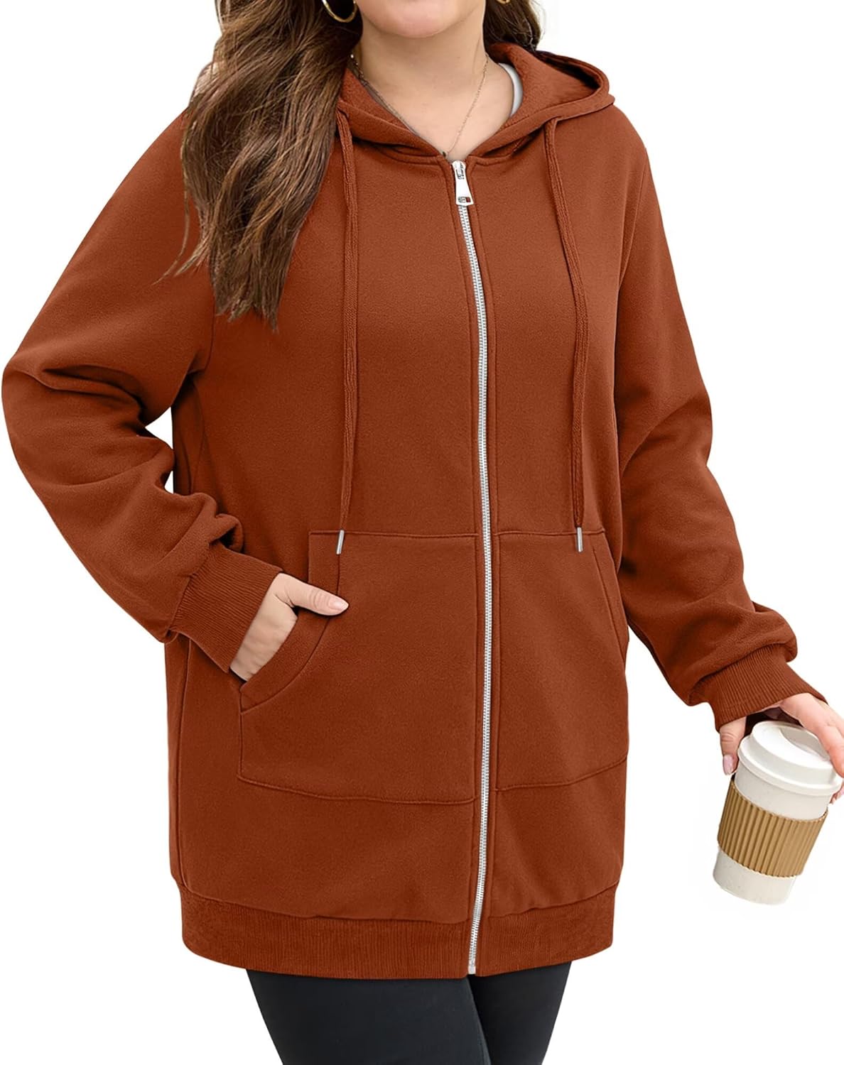 StunShow Womens Plus Size Hoodies Zip Up Oversized Y2k Drawstring Sweatshirt Casual 2025 Fleece Jacket with Pocket - Image 4