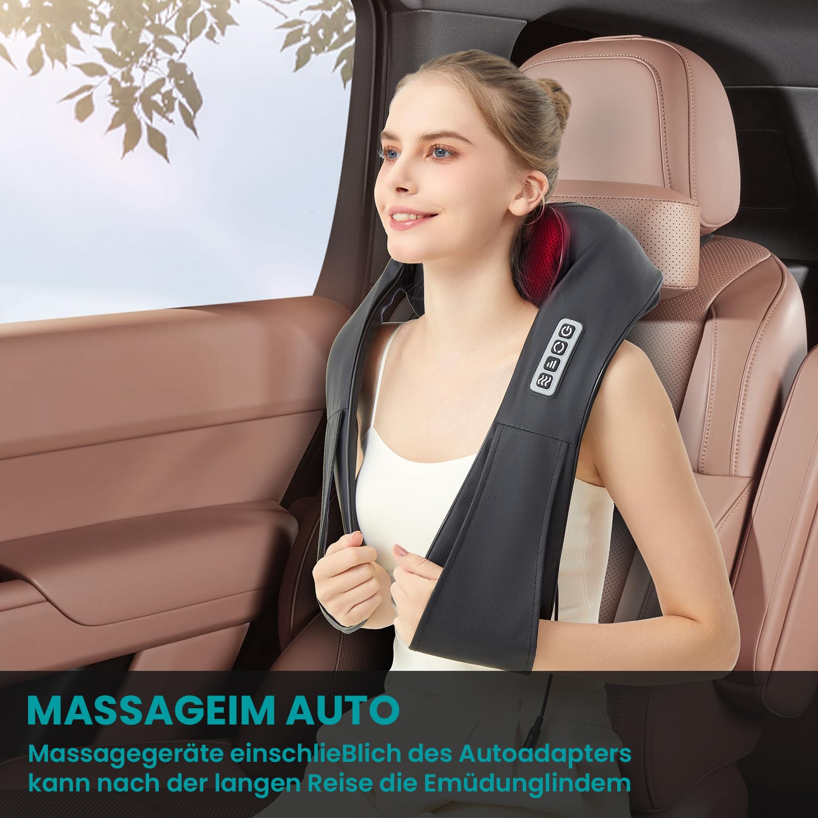 Nackenmassagegerät mit Wärme, Kabelgebundenes PU-Leder Massage für Nacken & Schultern，Shiatsu Massagegerät für Nacken Rücken Schulter, mit Netz- & Auto-Adapter,Geschenke für Frauen/Mütter/Väter