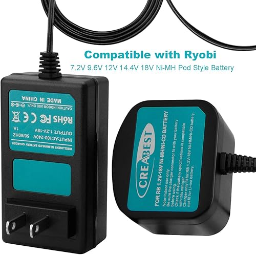 Miniatura 2 de Creabest Cargador Ni-HMNi-CD de 1.2V-18V compatible con batería Ryobi 7.2V 9.6V 12V 14.4V 18V Pod Style (no para batería de iones de litio)
