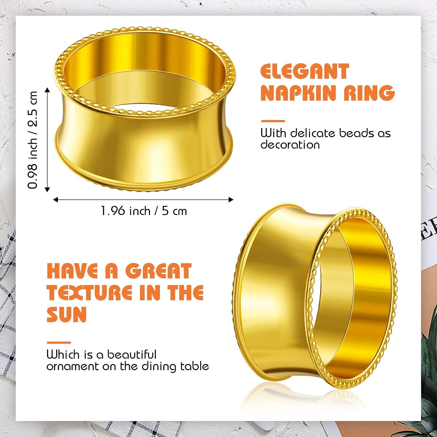 48 Pcs Gold Napkin Rings Set Metal Napkin Holder Rings Holiday Rhinestone Delicate Buckle for Easter Wedding Dinner Party Receptions Family Gathering Table Setting Holiday Table Decoration