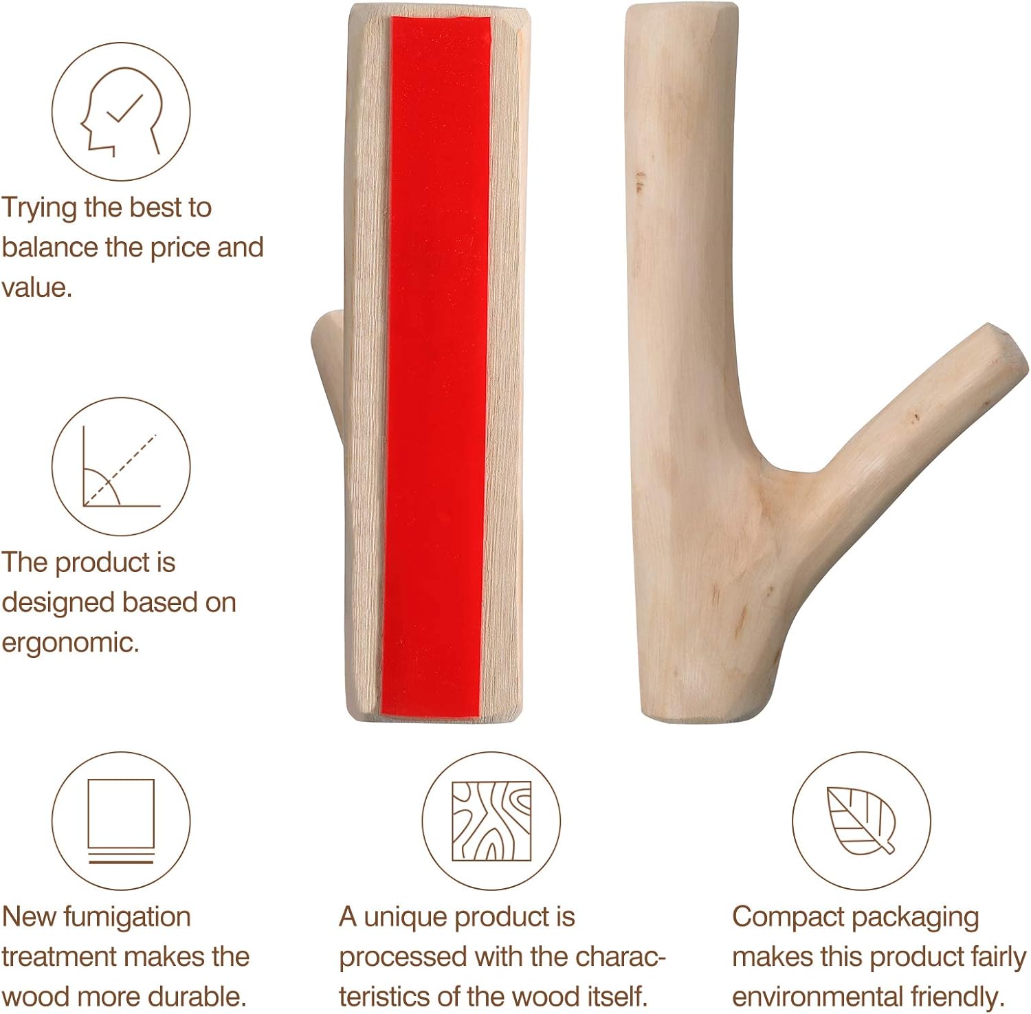 Jetec 6 Pieces Tree Branch Wood Wall Hook Set Rustic Towel Hook Decorative Wood Adhesive Coat Rack Wall Mount Woodland Nursery Decor Strong Suction Hanger for Coat Key Holder Hanging (White)