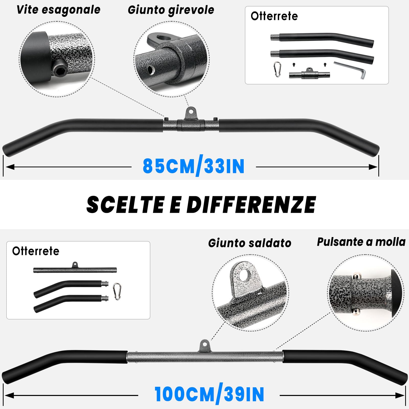Barra LAT Machine, Sbarra LAT Machine Accessori in Acciaio con Impugnatura Nero in Schiuma Eva, Dorsali Schiena Spalle Bicipiti Tricipiti Asta LAT Machine Attrezzi Palestra in Casa