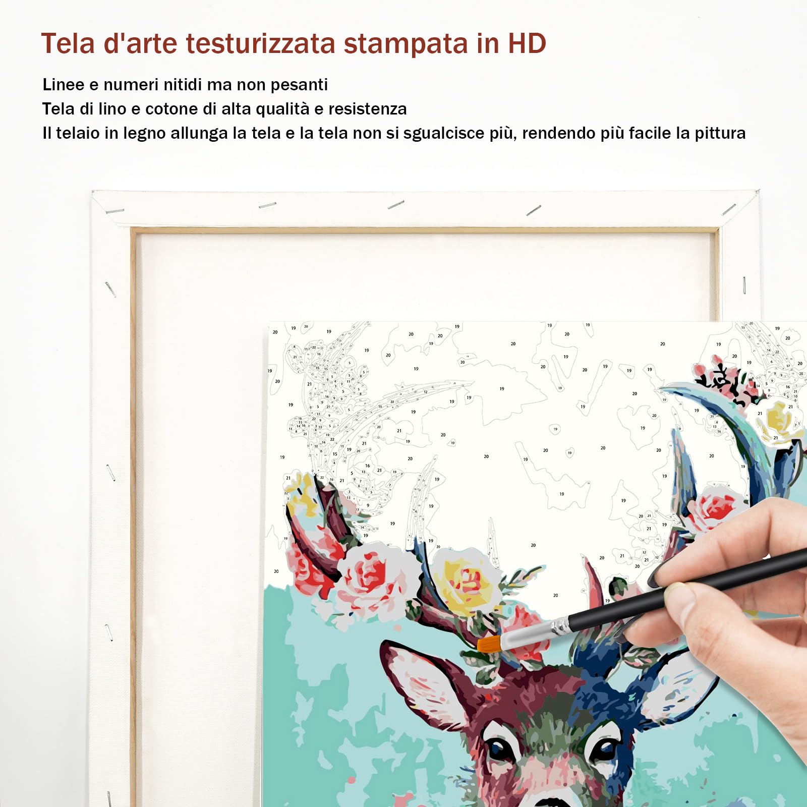 Bougimal Dipingere Con i Numeri Adulti Con Pennelli e Colori Acrilici - 40 X 50 cm, Animali, Fiore e Cervo 1, Con Telaio