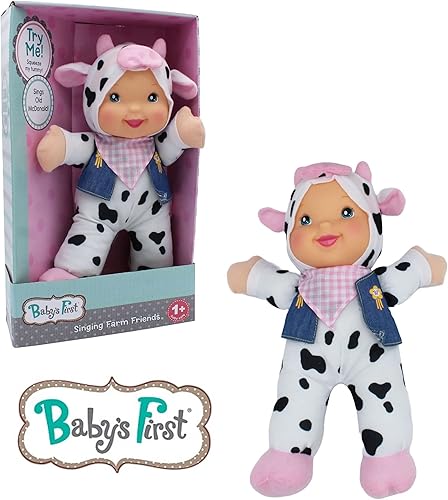 Miniatura 5 de Goldberger Baby First Doll Farm Animal Friends, Cow Bilingüe, Canta Old McDonald, lavable a máquina, características realistas, para mayores de 1 año