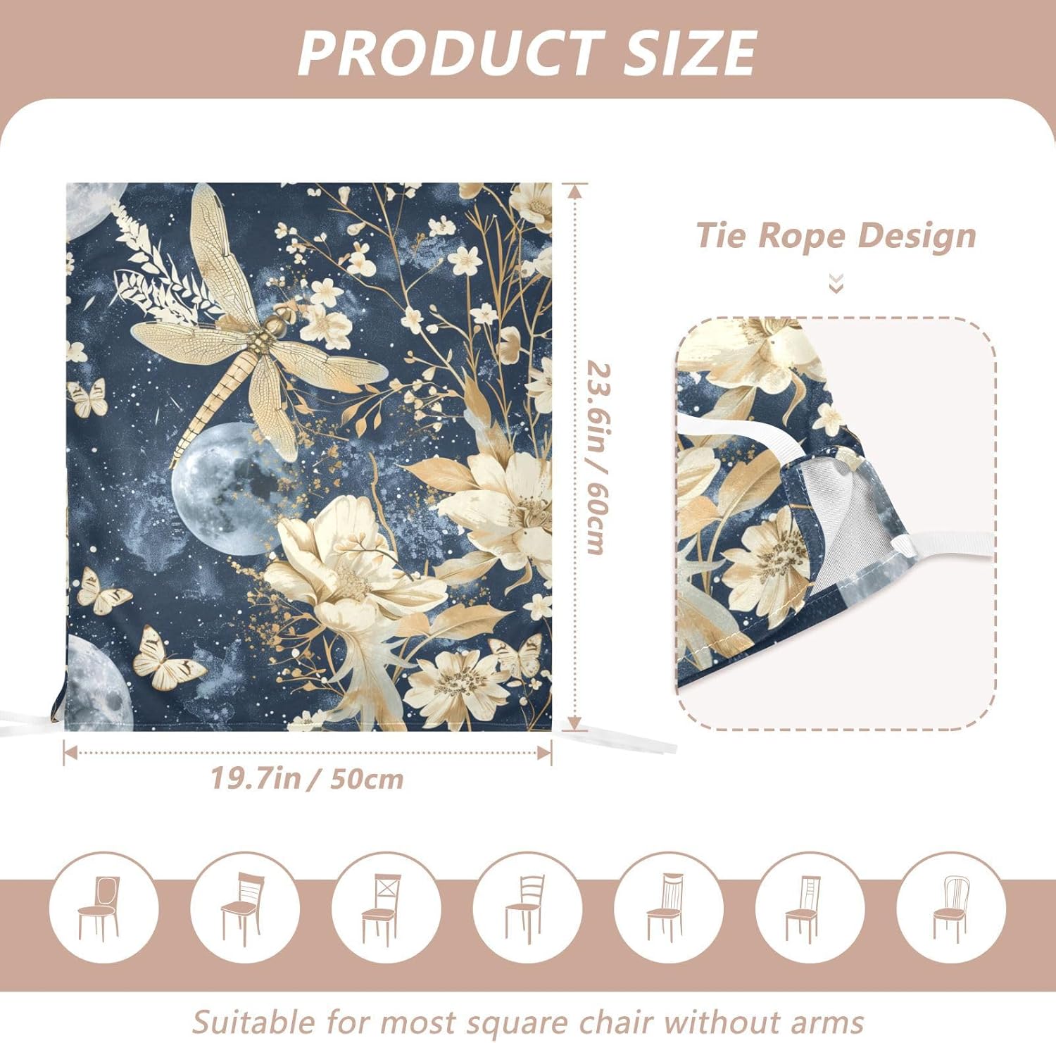 ALAZA Dragonfly Flowers Moon Butterfly Chair Back Cover Set of 6, Washable Reusable Removable Chair Slipcovers Decorative Chair Cover for Home Kitchen Wedding Party