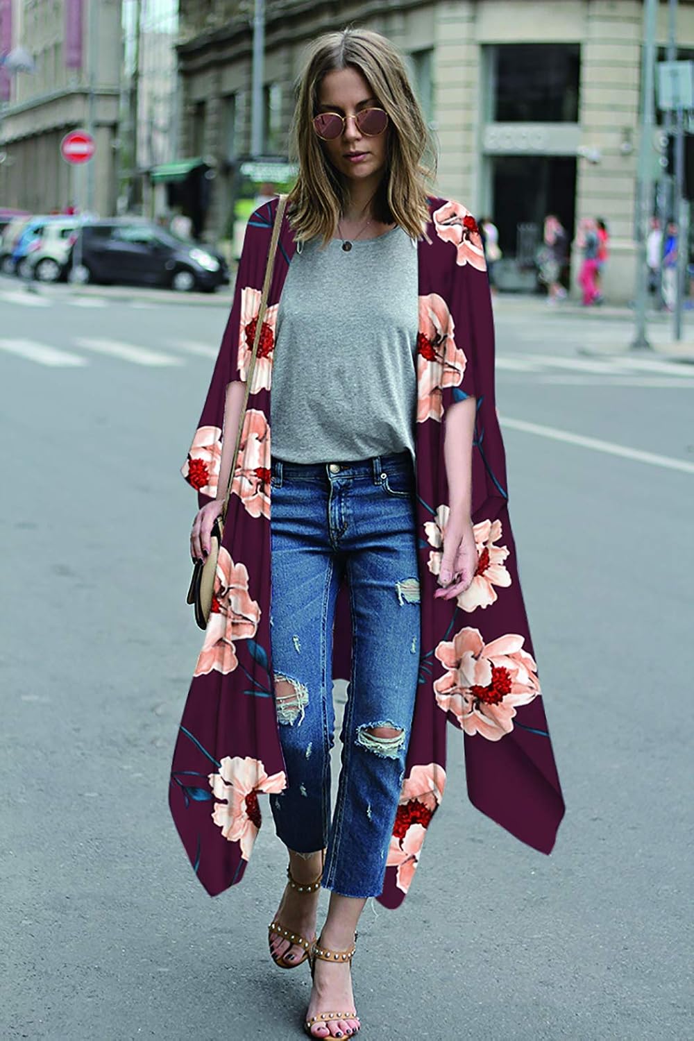 CASURESS Women's Sheer Chiffon Blouse Tops Kimono Cardigan Floral Loose Cover Ups Outwear Plus Size - Image 3