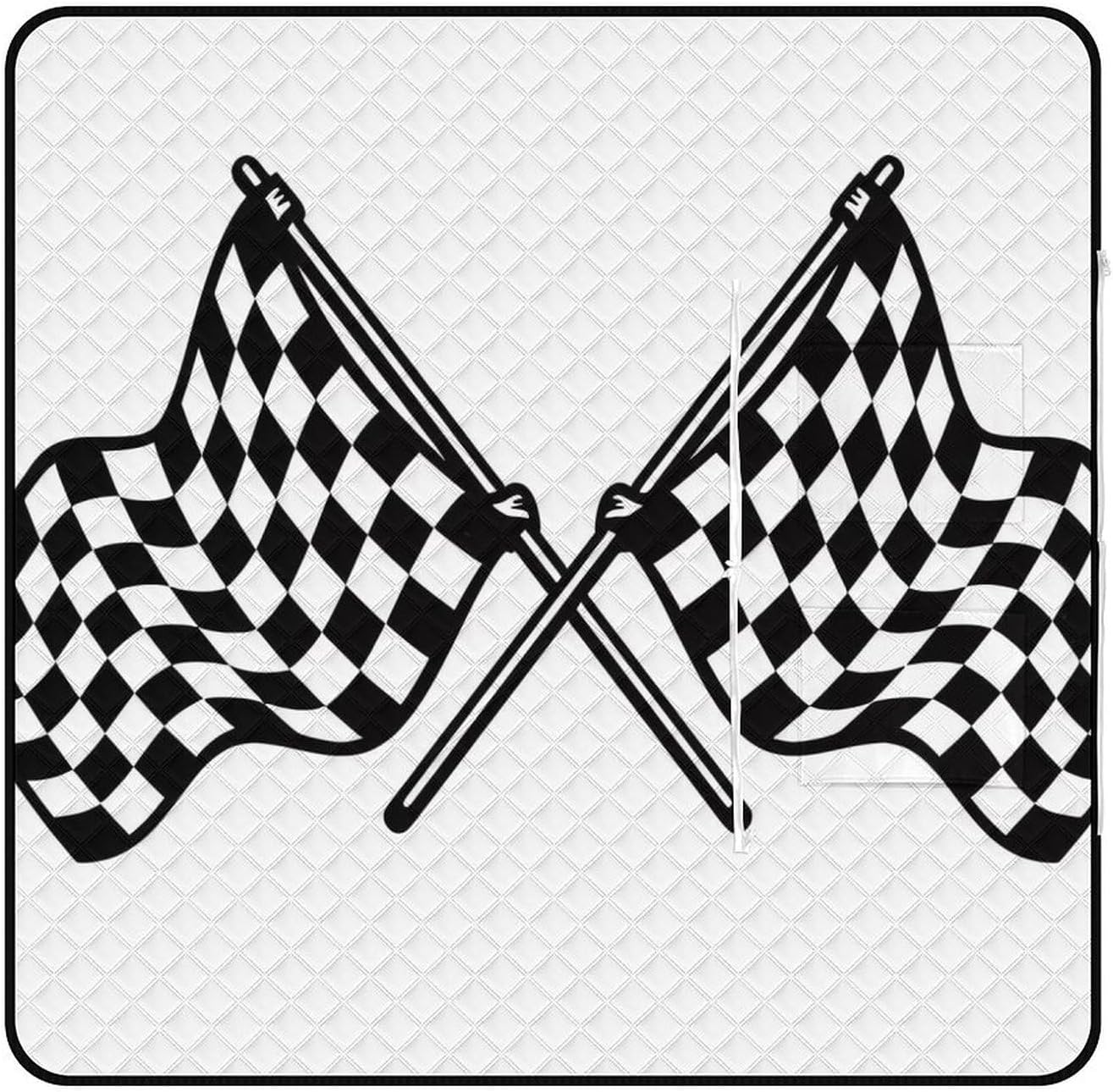 Checkered Flags Race Flag Picnic Blanket Zipper Style Waterproof Foldable Outdoor,Picnic Mat Foldable As A Shopping Bag for Ladies, Portable Outdoor Blanket for Camping