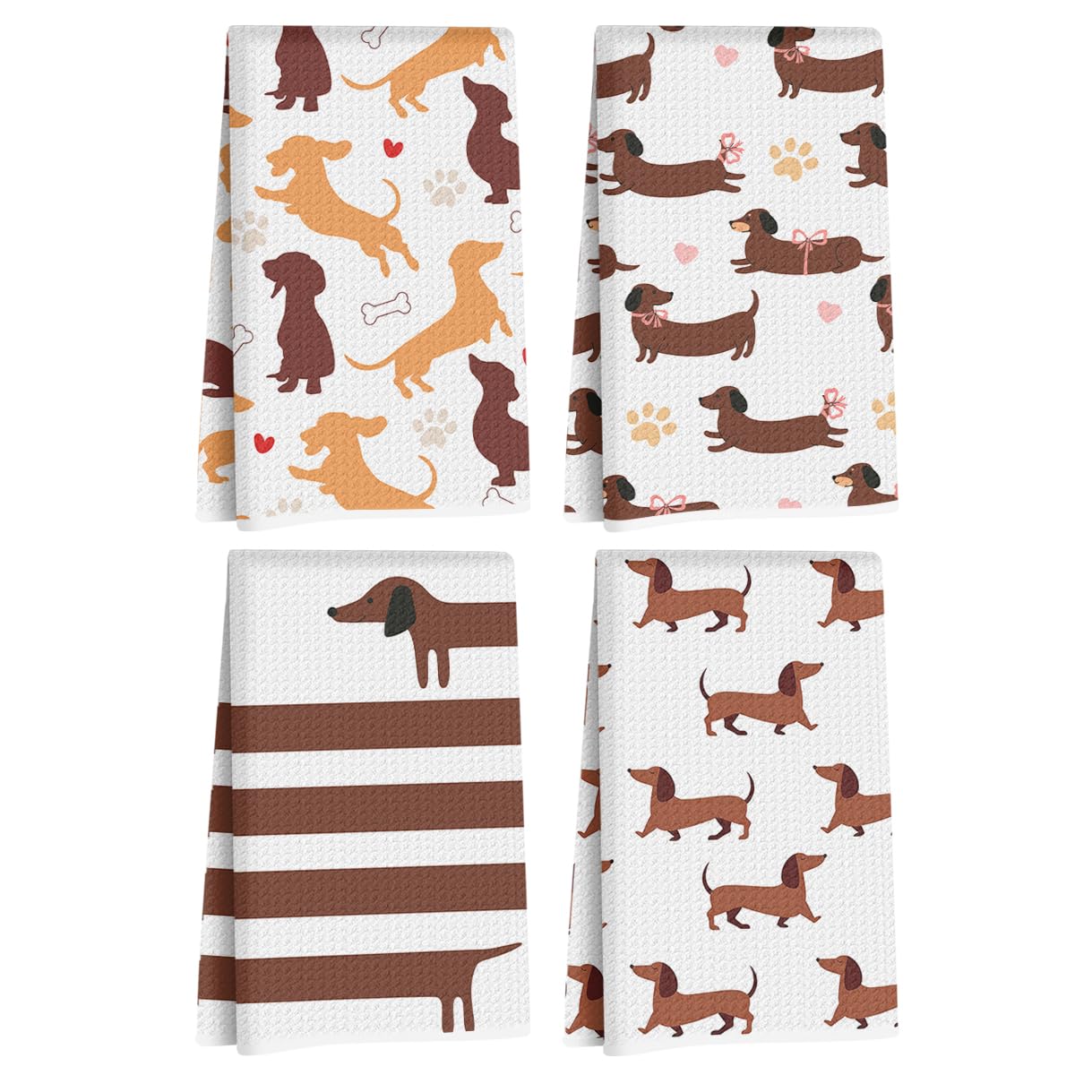 4 Pcs Cute Dachshund Kitchen Towels, Dachshund Gifts Reusable Dish Towels 5