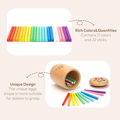 Miniatura 10 de Woodtoe Juguetes de madera Montessori Sticks para niños, 7 colores para niños de 1 a 3 años, juguete educativo de clasificación de madera natural,