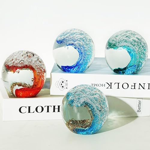 Miniatura 6 de Figuras decorativas de bola de cristal, olas del océano, pisapapeles de vidrio soplado, decoración de arte del mar, regalo para amantes del océano,