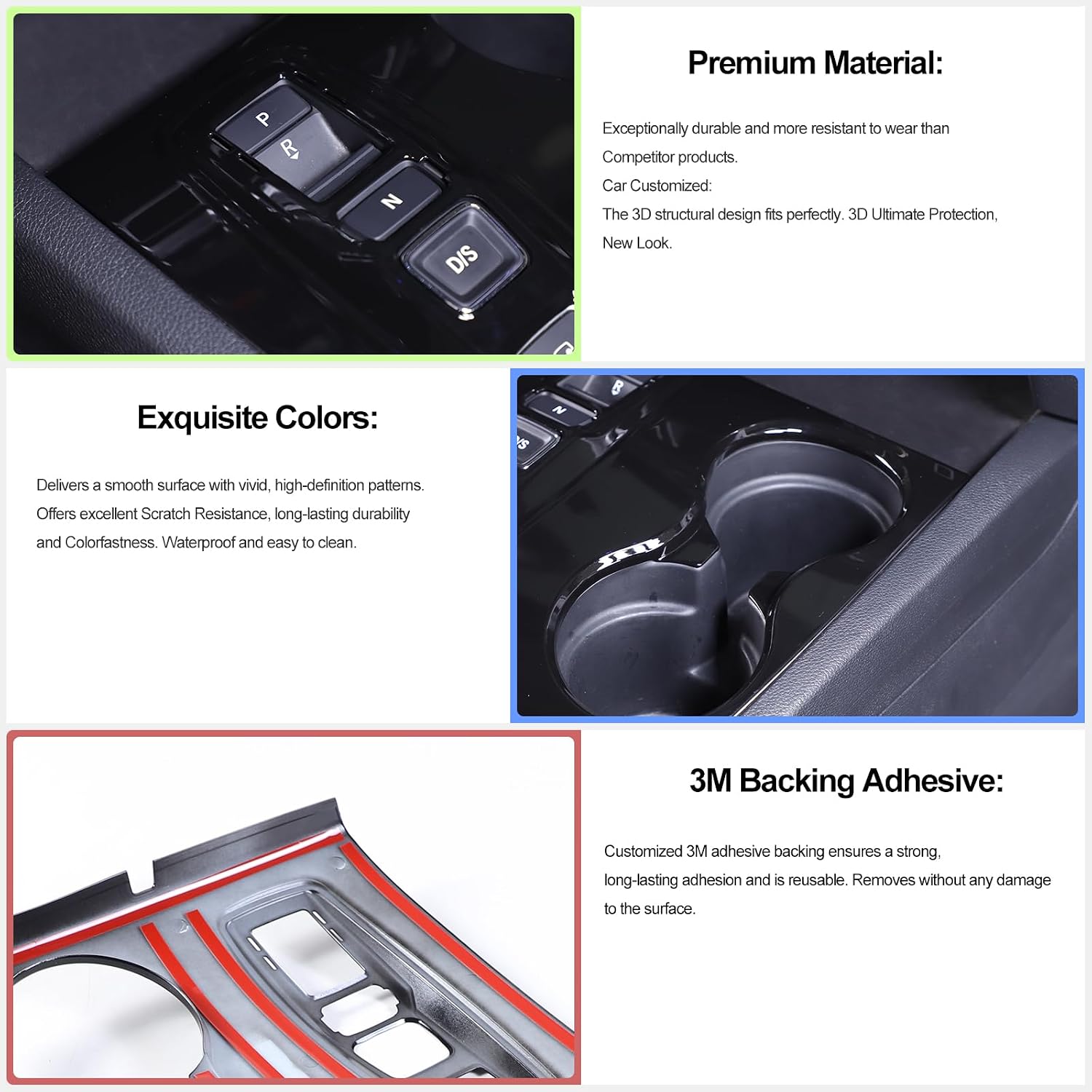 Gear Shift Panel Cover for Honda Pilot 2016-2022/ Passport 2019-2023/ Ridgeline 2020-2023 Gear Shift Knob Button Panel Trim Center Console Cup Holder Frame Protector Accessories ABS (Glossy Black)