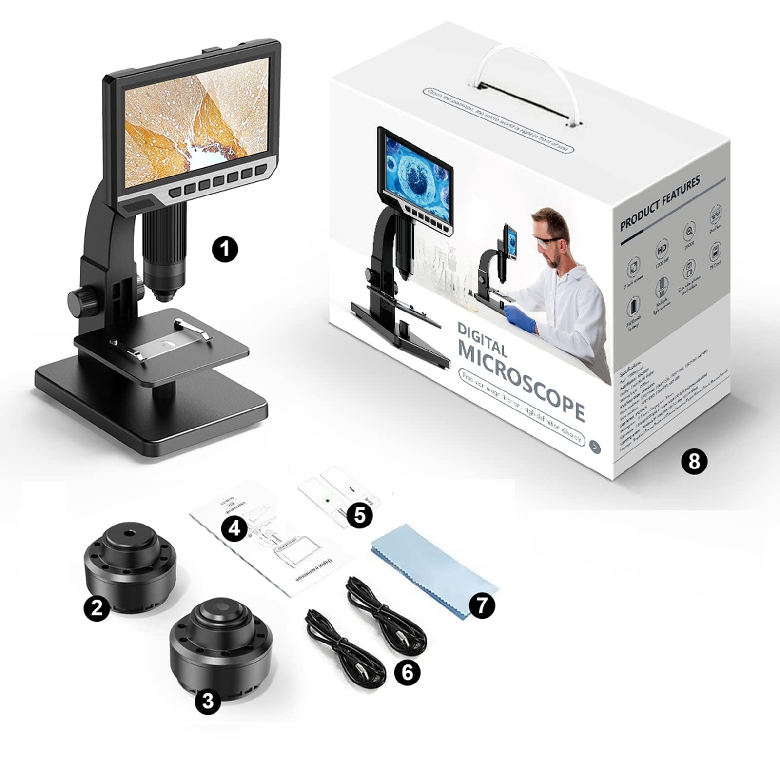 GoolRC Inskam315 7 inch Digital Microscope 0-2000x Magnification 12MP Photo/Video Camera with IPS HD Screen Dual Lens