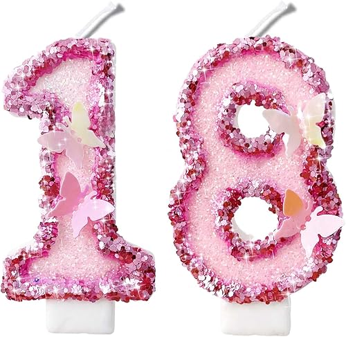 Miniatura 301 de Velas de números con purpurina de oro rosa de 2.8 pulgadas, muchos colores, regalos de cumpleaños de 22 años, velas de cumpleaños, velas de números