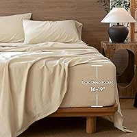 Vista 2 de MooMee Sábana bajera ajustable de solo 100% algodón lavado con textura parecida al lino, transpirable, duradera, suave, cómoda, bolsillo profundo