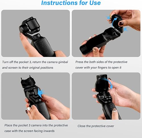 Miniatura 7 de Funda protectora para DJI Osmo Pocket 3 Creator Combo, Cubierta de cardán portátil con tapa de lente de cámara y protector de pantalla de vidrio