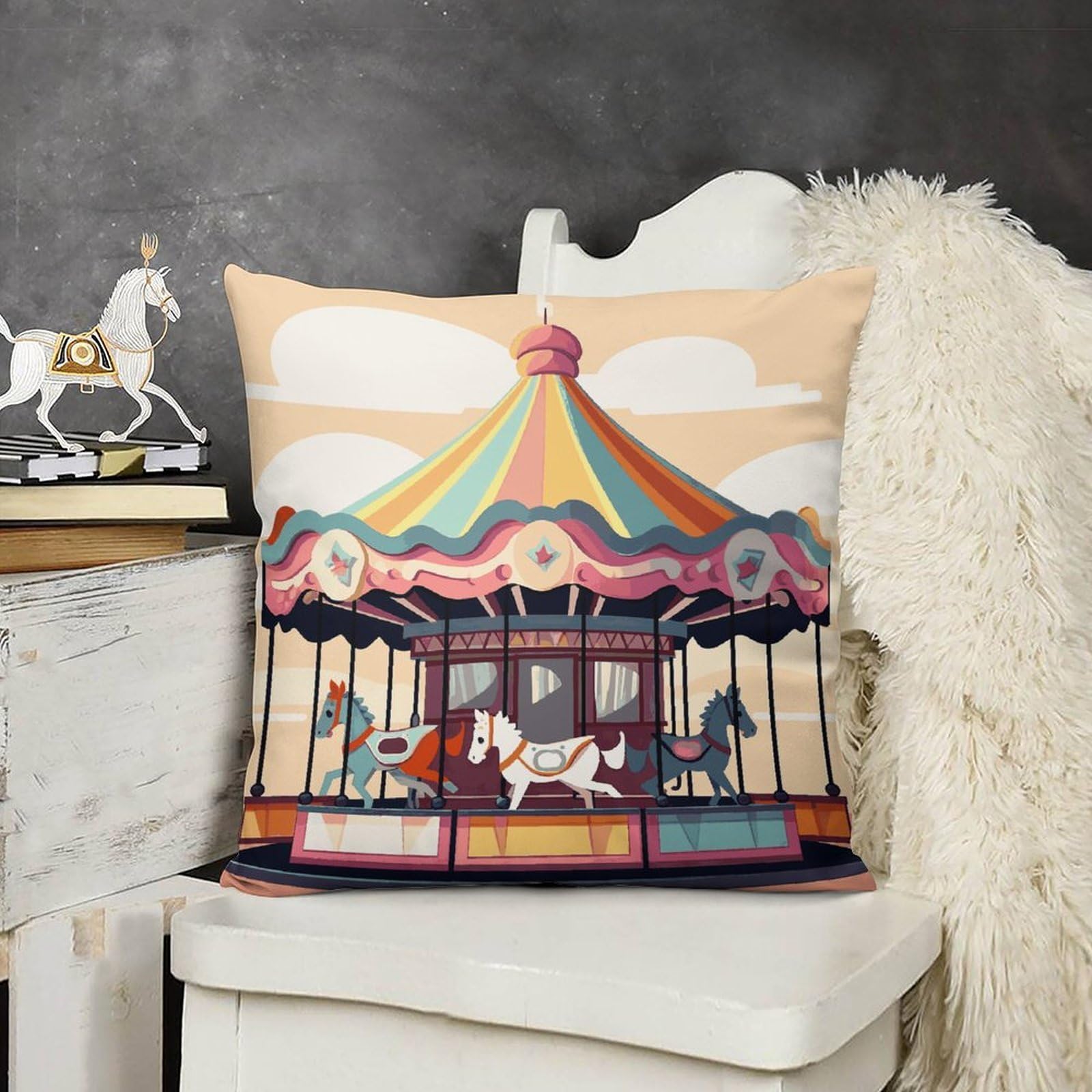 FodPand Boho Farmhouse Carousel Pillow Covers with Hidden Zipper 26x26 Soft Plush Cushion Cover Decorative Throw Pillow Cases for Couch Bed Sofa Living Room Indoor Outdoor Home Decor
