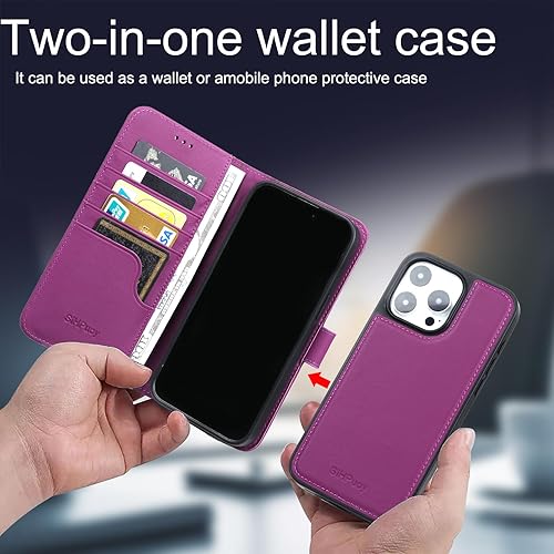 Miniatura 3 de SiHPuoy Funda de piel auténtica para Apple iPhone 15 Pro con soporte para tarjetas, accesorios de teléfono para mujeres y hombres, 2 protectores de