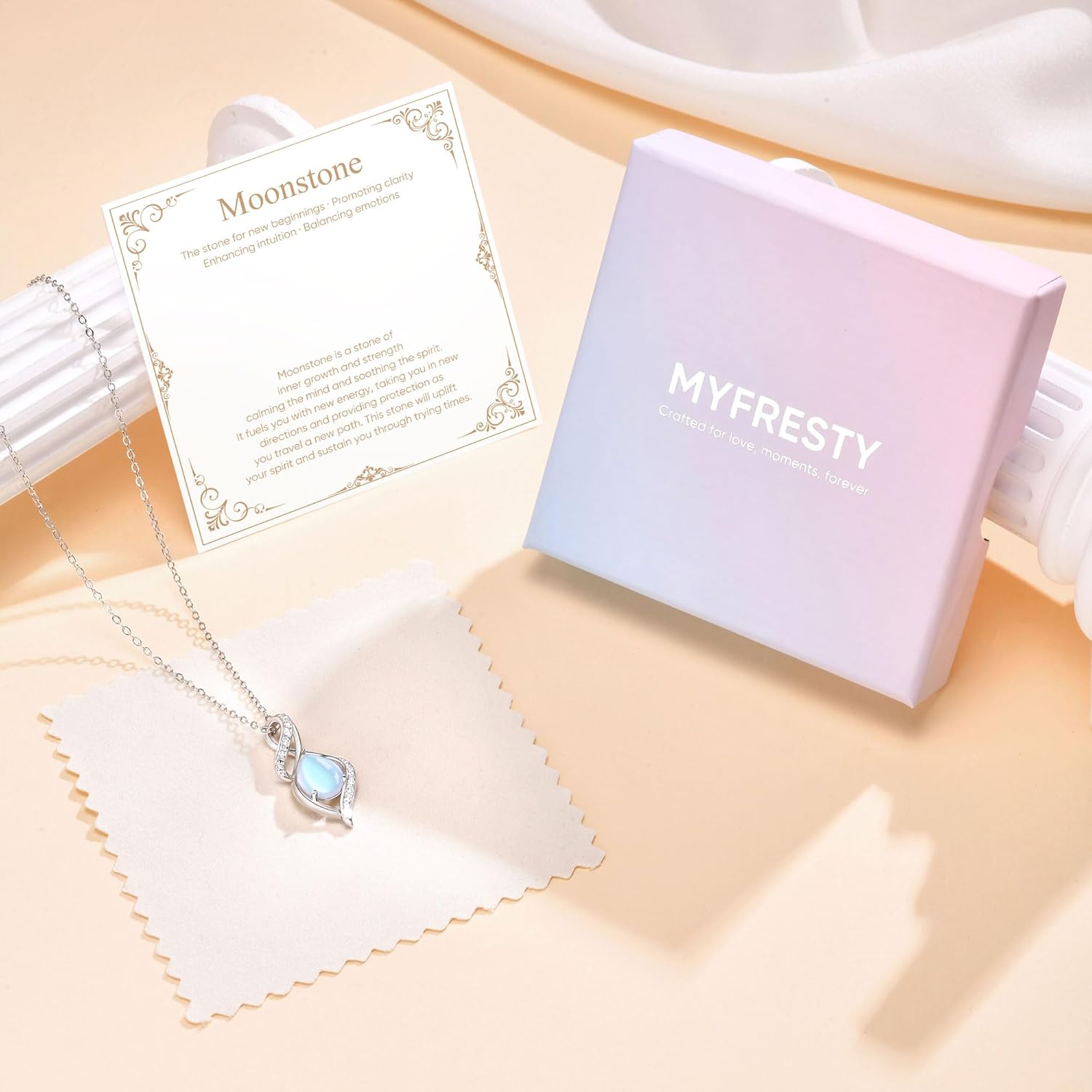 925 Sterling Silver Moonstone Necklace New Beginnings, Valentine's Day Jewelry Gifts, Created Moonstone Jewelry June Birthstone Necklace for Women, Inspirational Birthday Graduation Gifts for Her Best Friend Sister Daughter Mom - Image 7