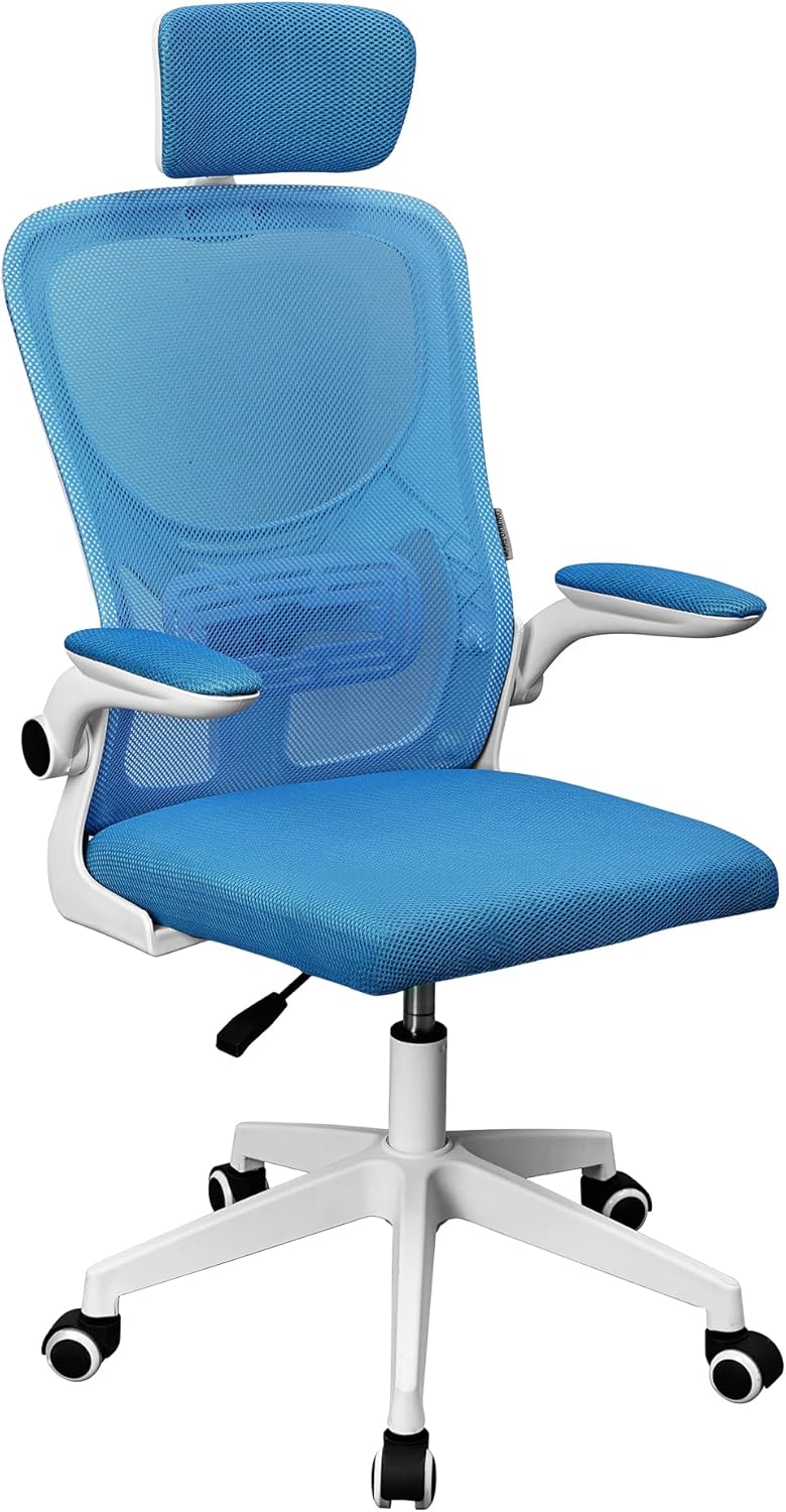 MGC-ERGOPLUS, Sedia Ergonomica Professionale, Supporto Lombare Dinamico Adattabile, Rete Traspirante, Altezza Regolabile 115 e 125cm, Braccioli Pieghevoli, Poggiatesta Regolabile, Blu