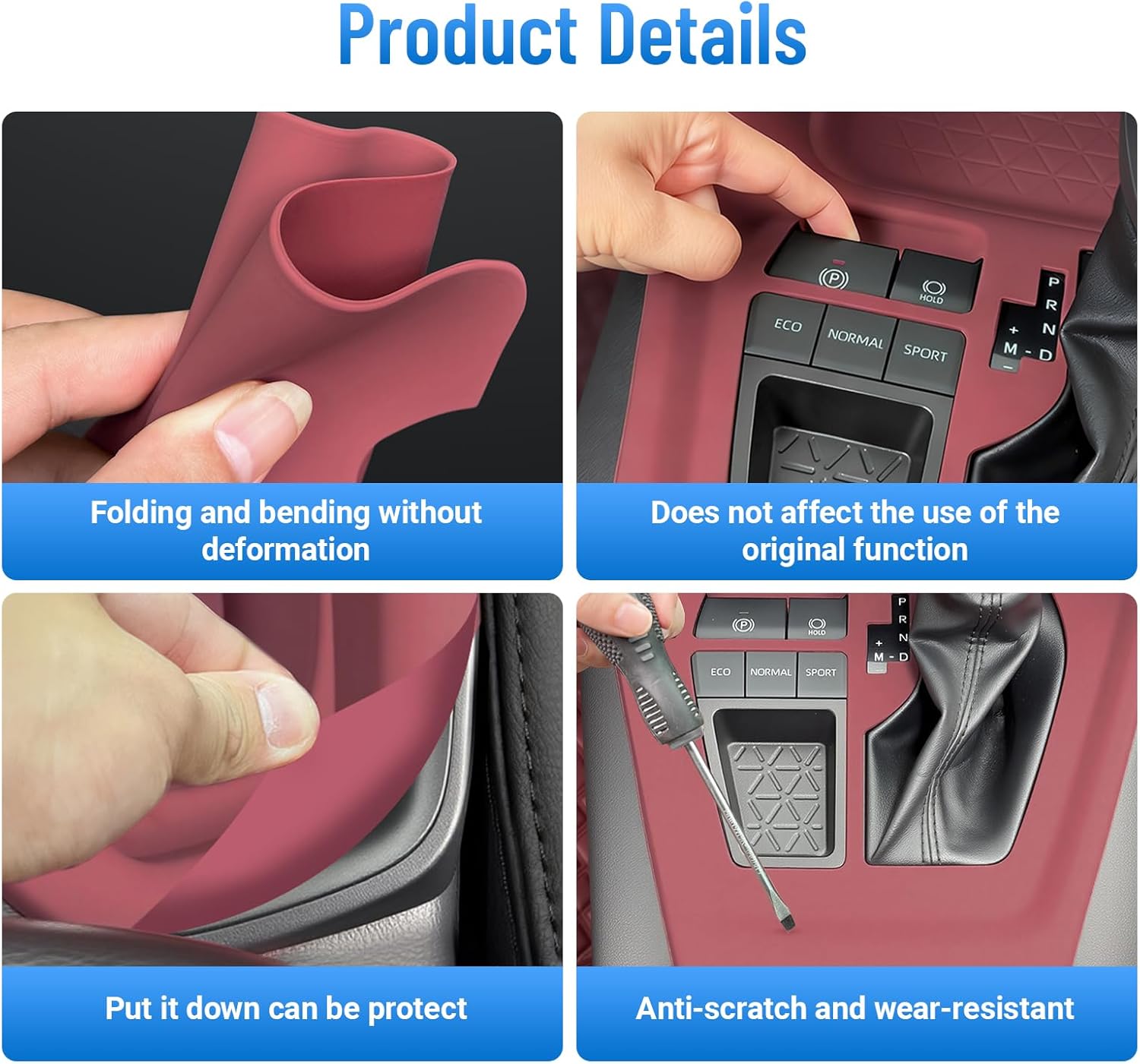 Car Gear Shift Panel Trim Cover for Toyota RAV4 2025 Anti-Scratch Silicone Red Center Console Water Cup Holder Protector Compatible with RAV 4 2024 2023 2022 2021 2020 2019 Interior Accessories