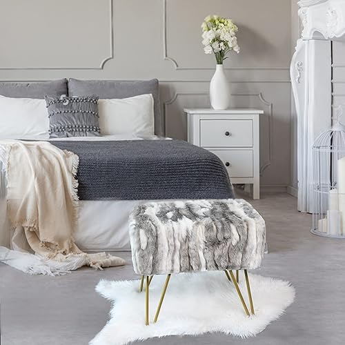 Miniatura 29 de Banco largo rectangular azul otomano suave de piel sintética de 46 x 16 x 22 pulgadas, taburete reposapiés peludo para dormitorio al final de la