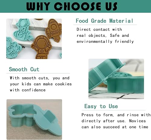 Miniatura 5 de Astronaut - Juego de cortadores de galletas 3D con sellos de émbolo, 6 piezas de cortadores de galletas prensables de dibujos animados con forma