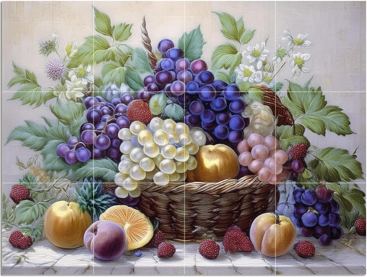 Tile Mural Still Life Fruits Bouquet Kitchen Wall Art Backsplash Marble Ceramic - Picture 6 of 16