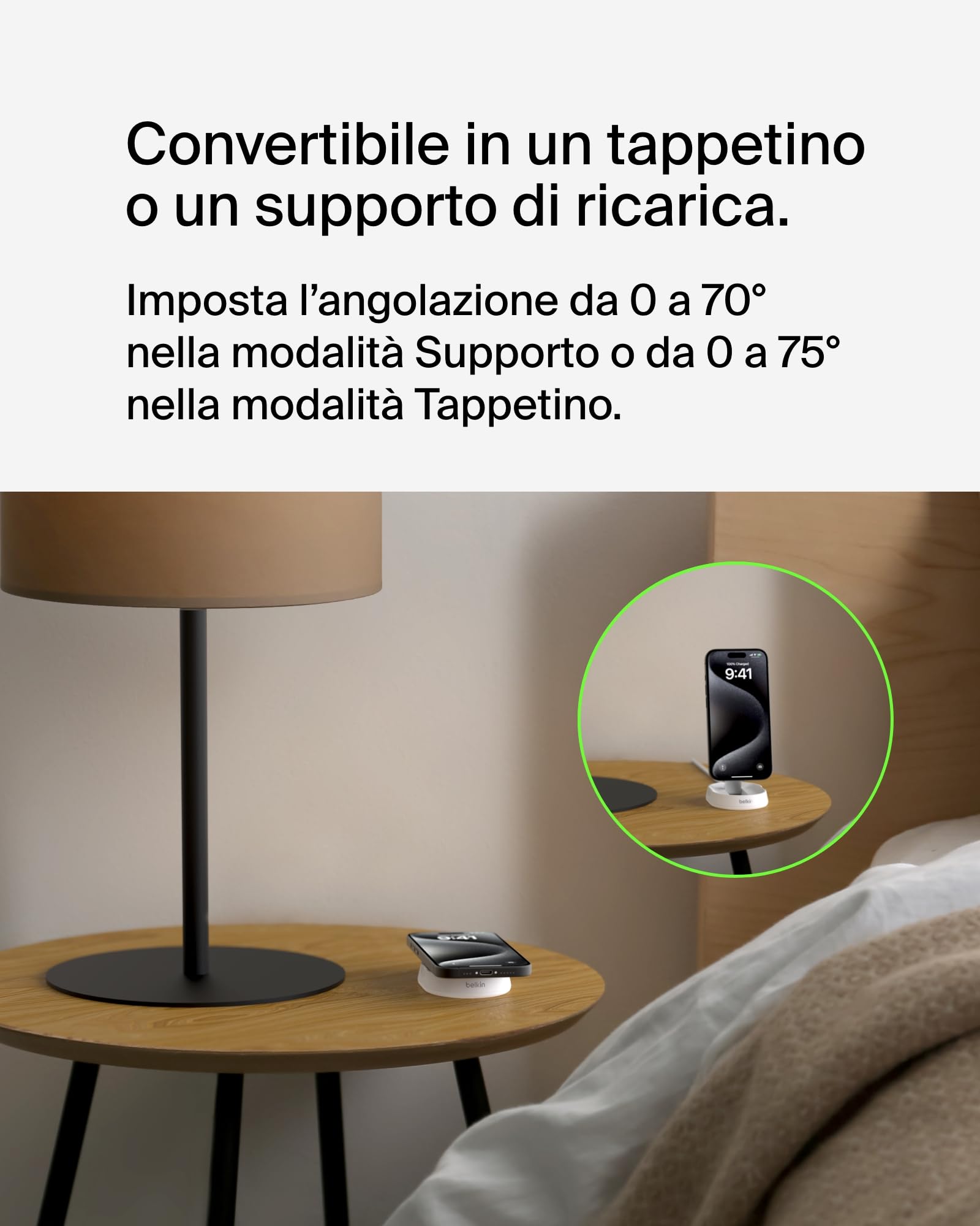 Belkin BoostCharge Pro caricatore magnetico convertibile da 15 W, caricabatterie wireless rapido Qi2, compatibile con MagSafe, per iPhone 16/15/14/13/12, AirPods, alimentatore da 20 W incluso, Bianco