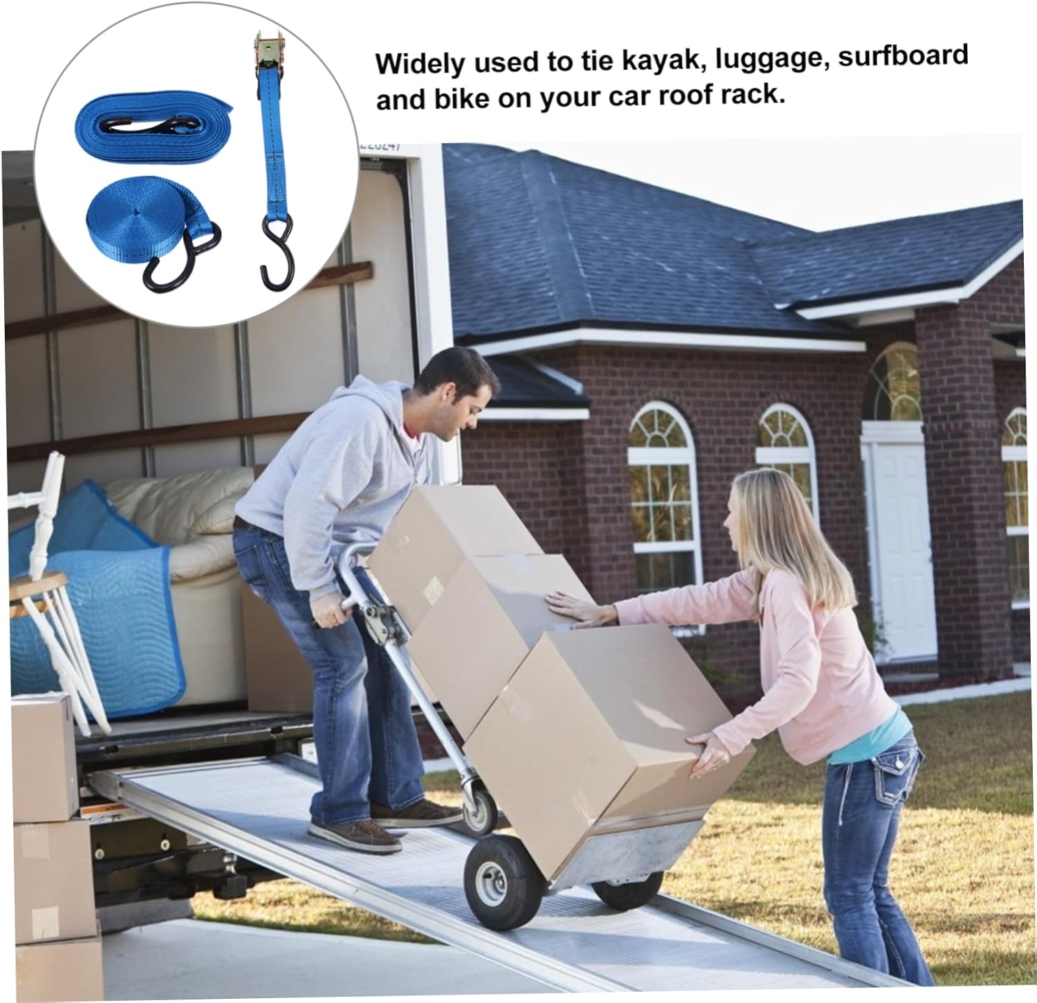 Uonlytech Ratchet Tie Down Strap with Reinforced Metal Buckle Heavy Duty Cargo Binding Belt Blue Nylon for Secure Vehicle Load Fastening and Transport