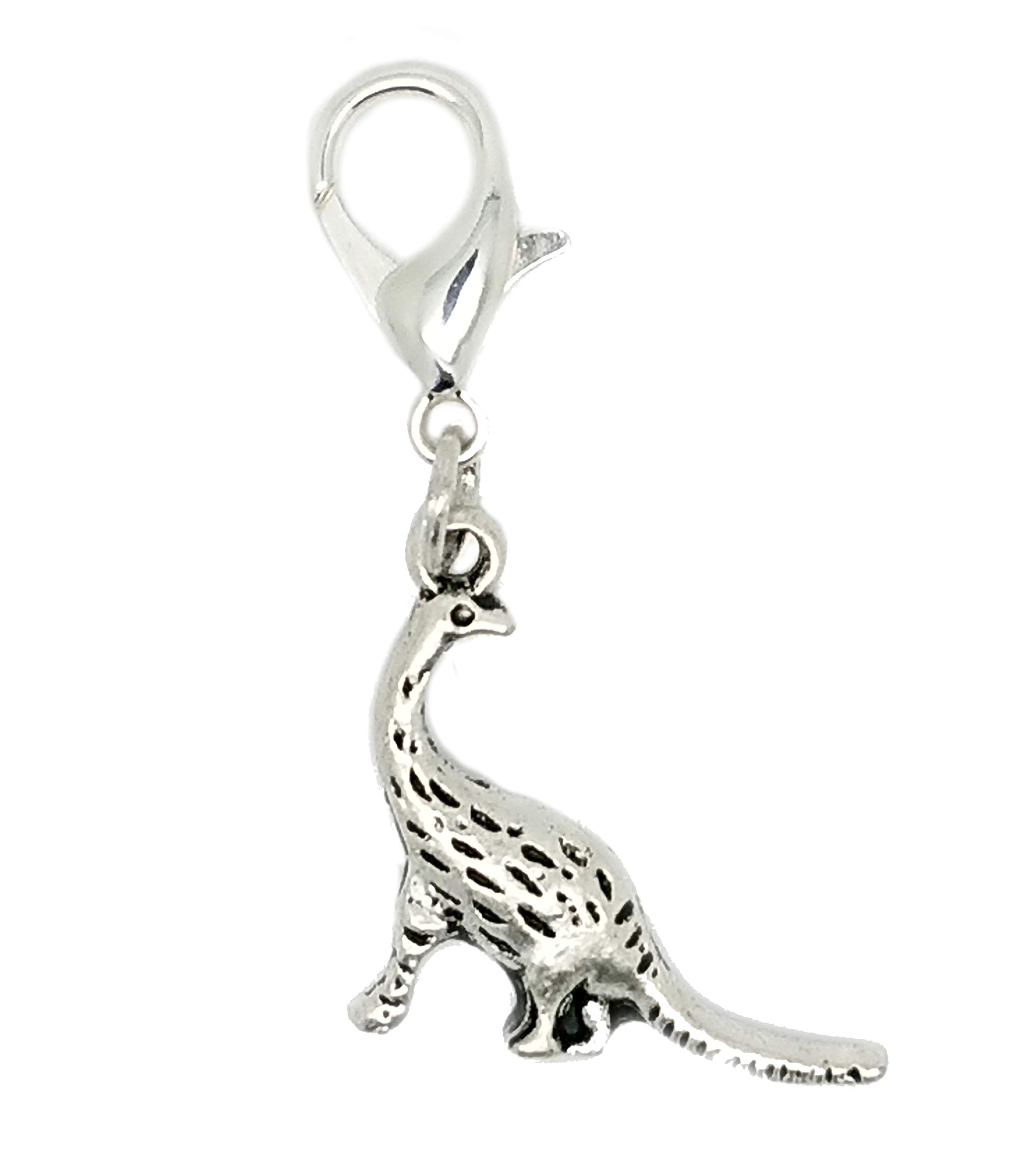 Dinosaur Diplodocus Tibetan Silver Plated Clip On Lobster Clasp 3D Charm Pendant